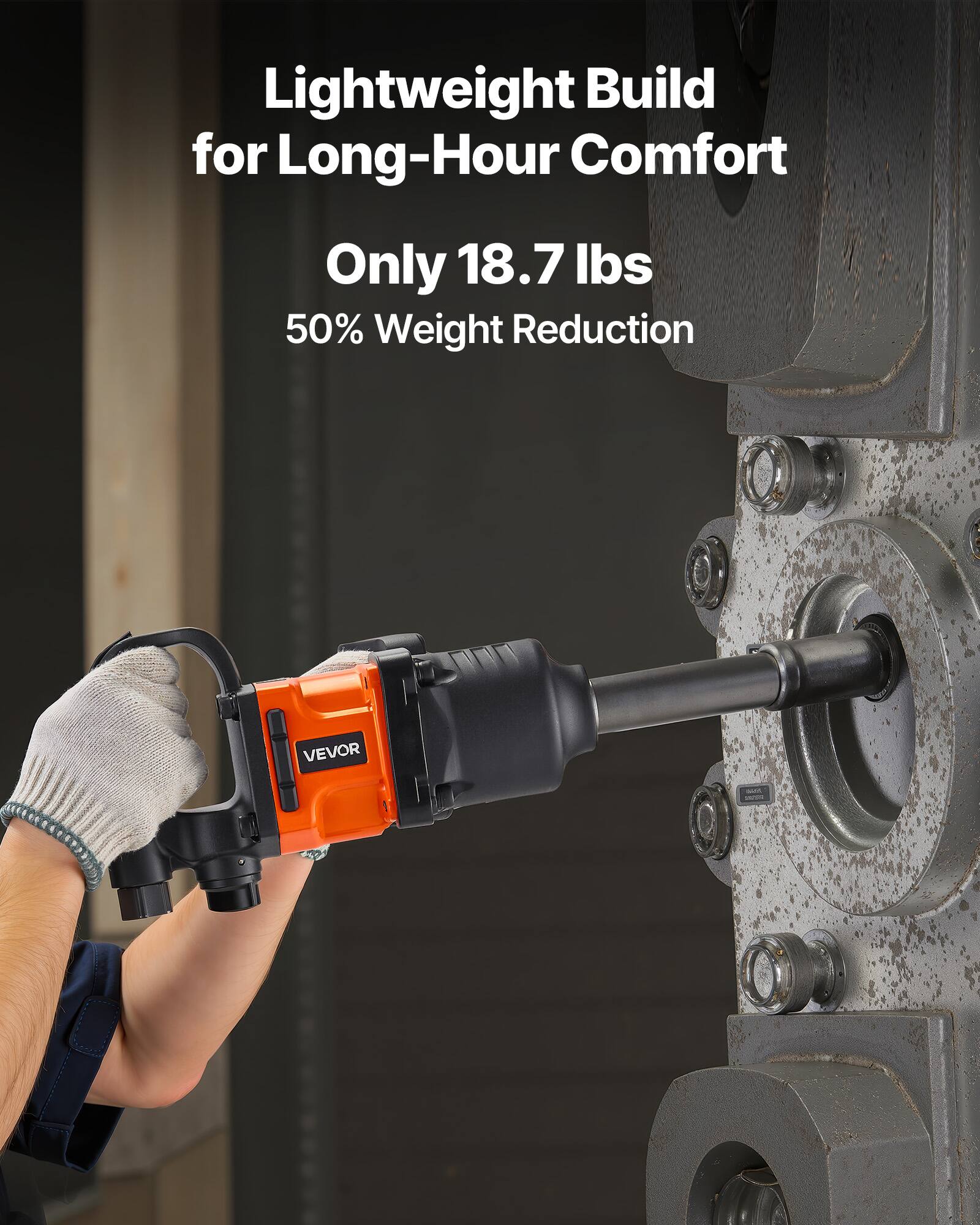 Lightweight Build for Long-Hour Comfort  
Only 18.7 lbs  
50% Weight Reduction