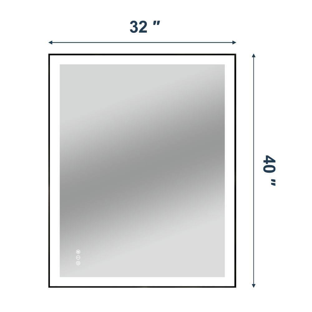 Angle. Kadyn - 40x32 Inch Large Rectangle LED Bathroom Mirror with Contemporary Black Frame - Black.