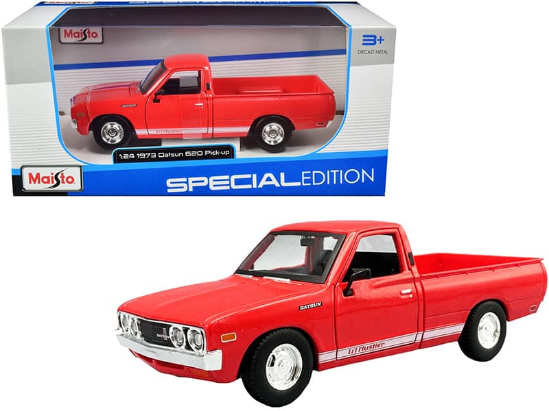 Maisto - 1973 Datsun 620 Pickup Truck "Li'l Hustler" Stripes "Special Edition" Series 1/24 - Red with White