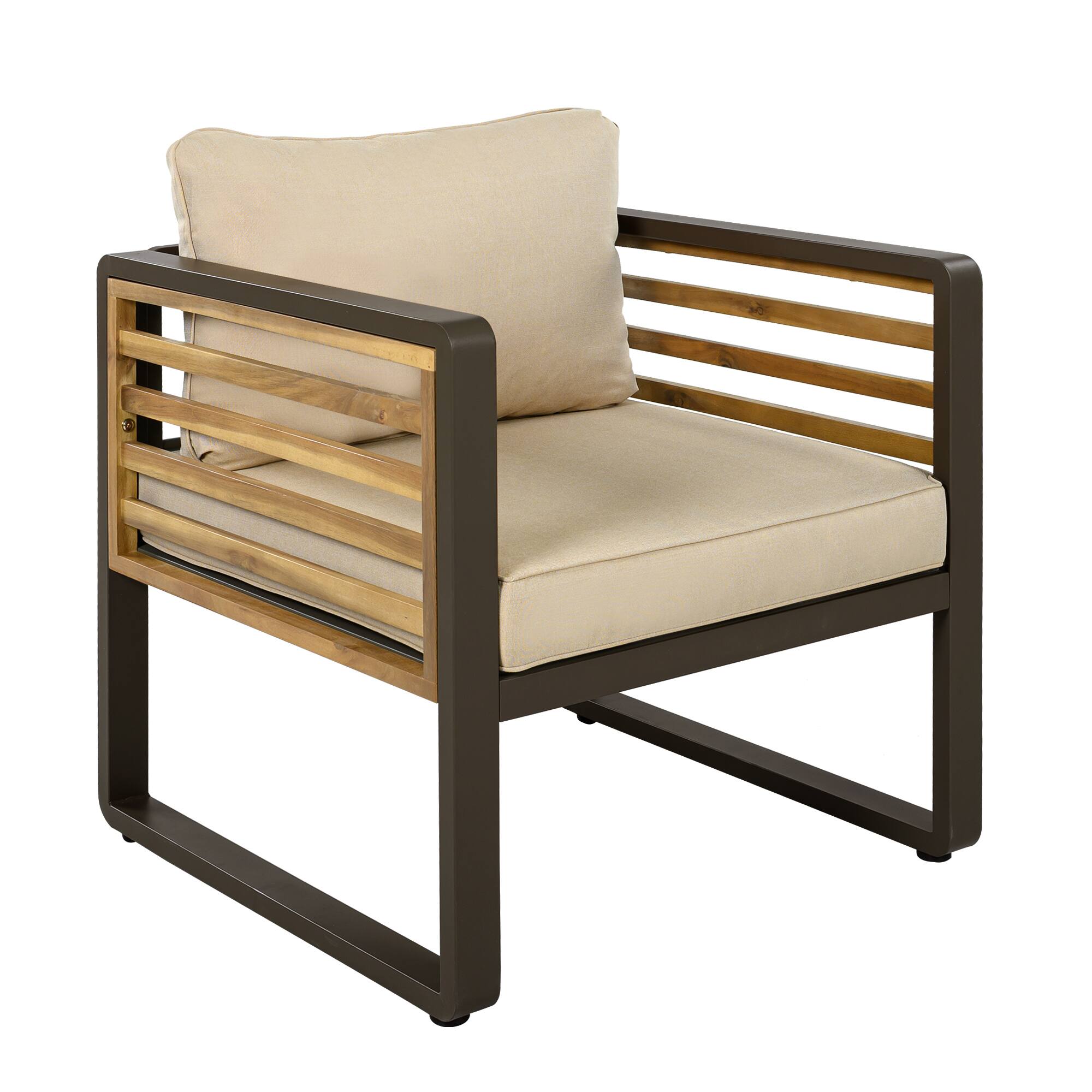 Alt View 7. Whisen - 4-Piece Acacia Wood & Metal Patio Conversation Sofa Set for 5, with 4-Inch Thick Removable Cushions - Brown.