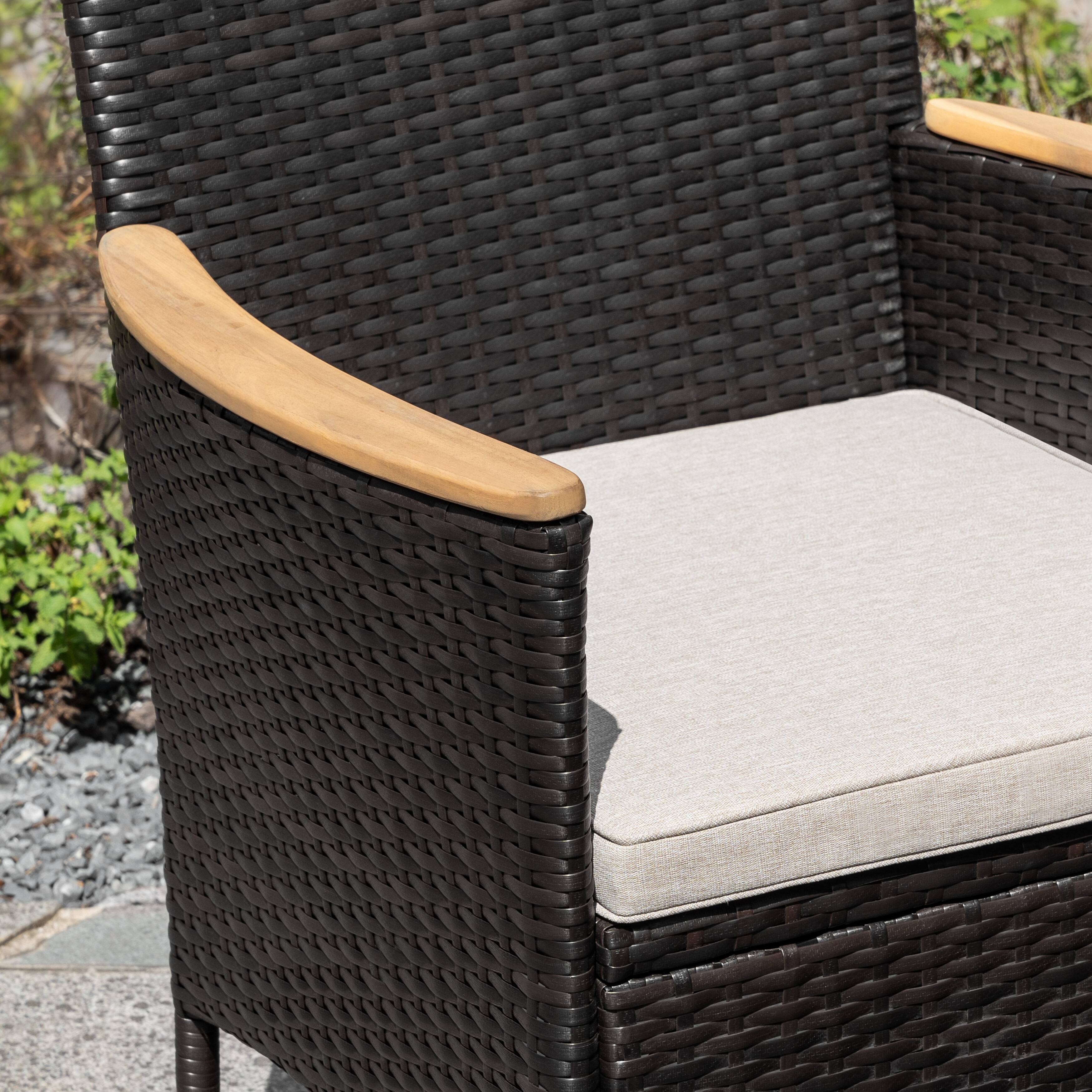 Alt View 9. Nuu Garden - Patio Dining Chairs Set of 2 with Cushions, High Back, Wide Seat, Handwoven Wicker, Acacia Wood Armrests - Black and Beige.