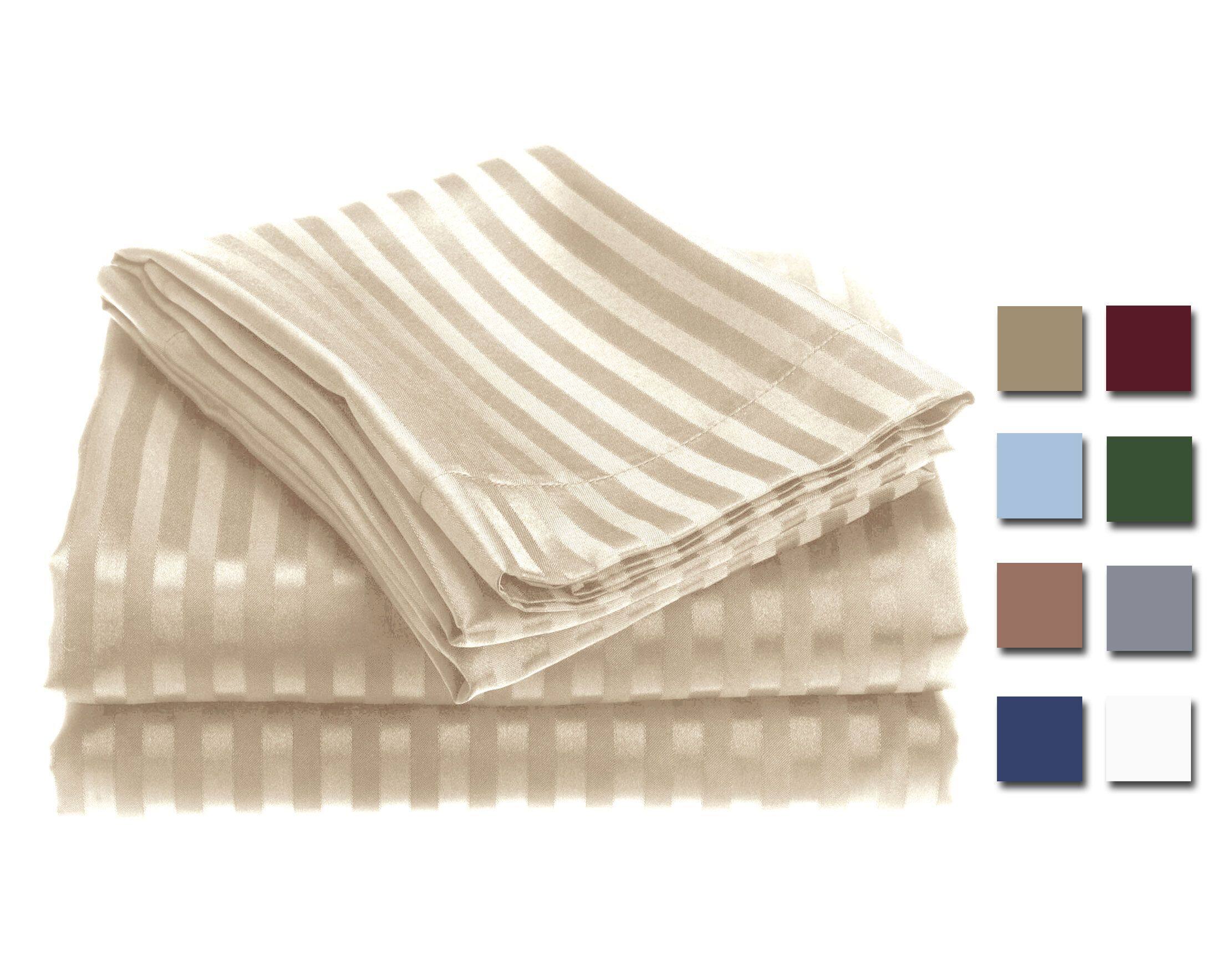 Angle. Plazatex - 1800 Series Embossed Striped Wrinkle Resistant Sheet 4pc Set Queen - Ivory - Ivory.