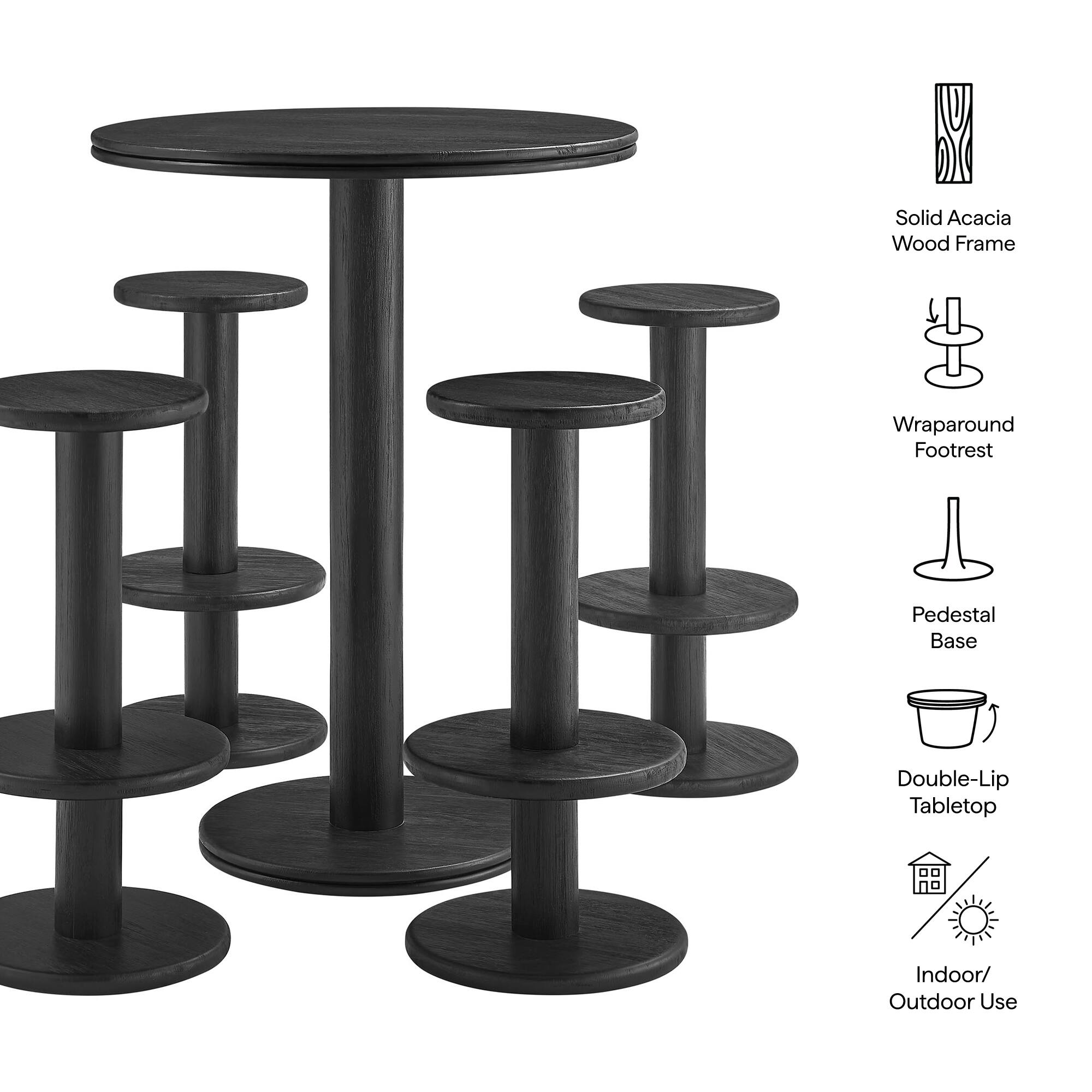 Solid Acacia Wood Frame  
Wraparound Footrest  
Pedestal Base  
Double-Lip Tabletop  
Indoor/Outdoor Use