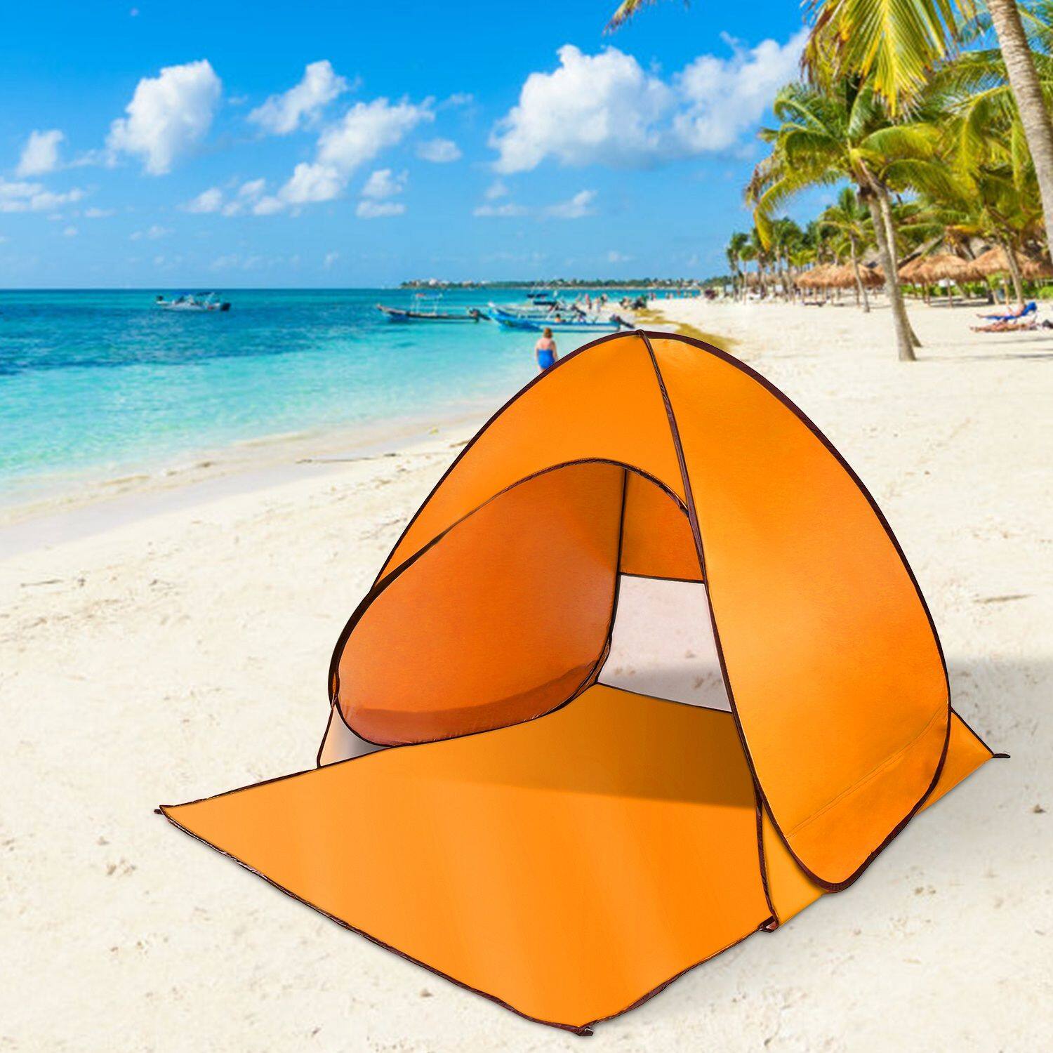 Angle. Loheer - Loheer Pop Up Beach Tent Sun Shade Shelter Anti-UV Waterproof Automatic Canopy for 2-3 Man Portable Sun Shelter Orange - Orange.