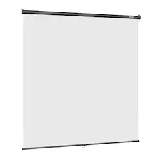 Front. RAUBAY - 6.7′ x 7.2′ Pull Down White Screen Backdrop Retractable Collapsible Wall-Mount Background - White.
