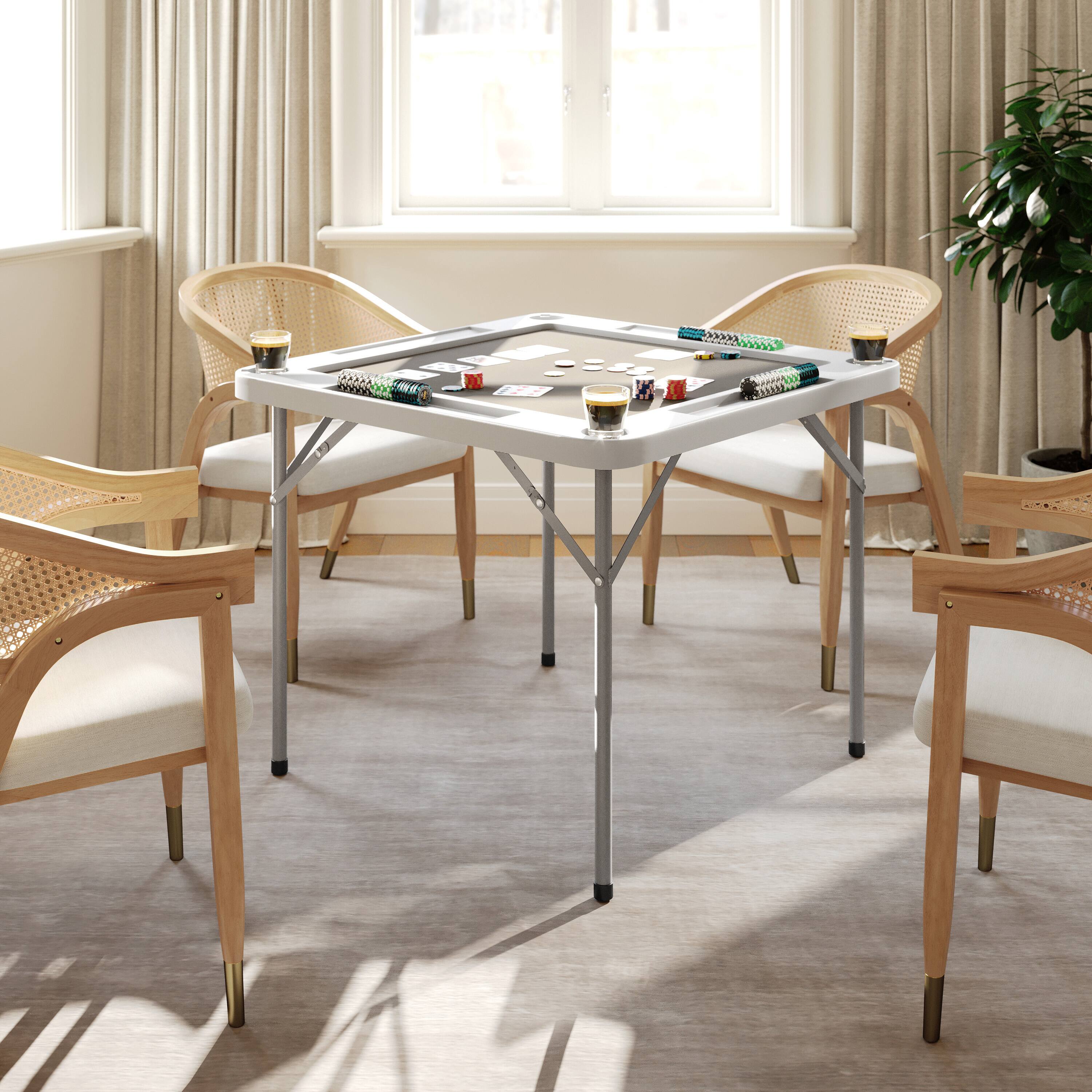 Alt View 1. Emma + Oliver - Tannin 34.5" Square White Folding Card Game Table for 4-Players with a Green Felt Playing Surface and Cup Holders - White Top/Gray Felt Surface.