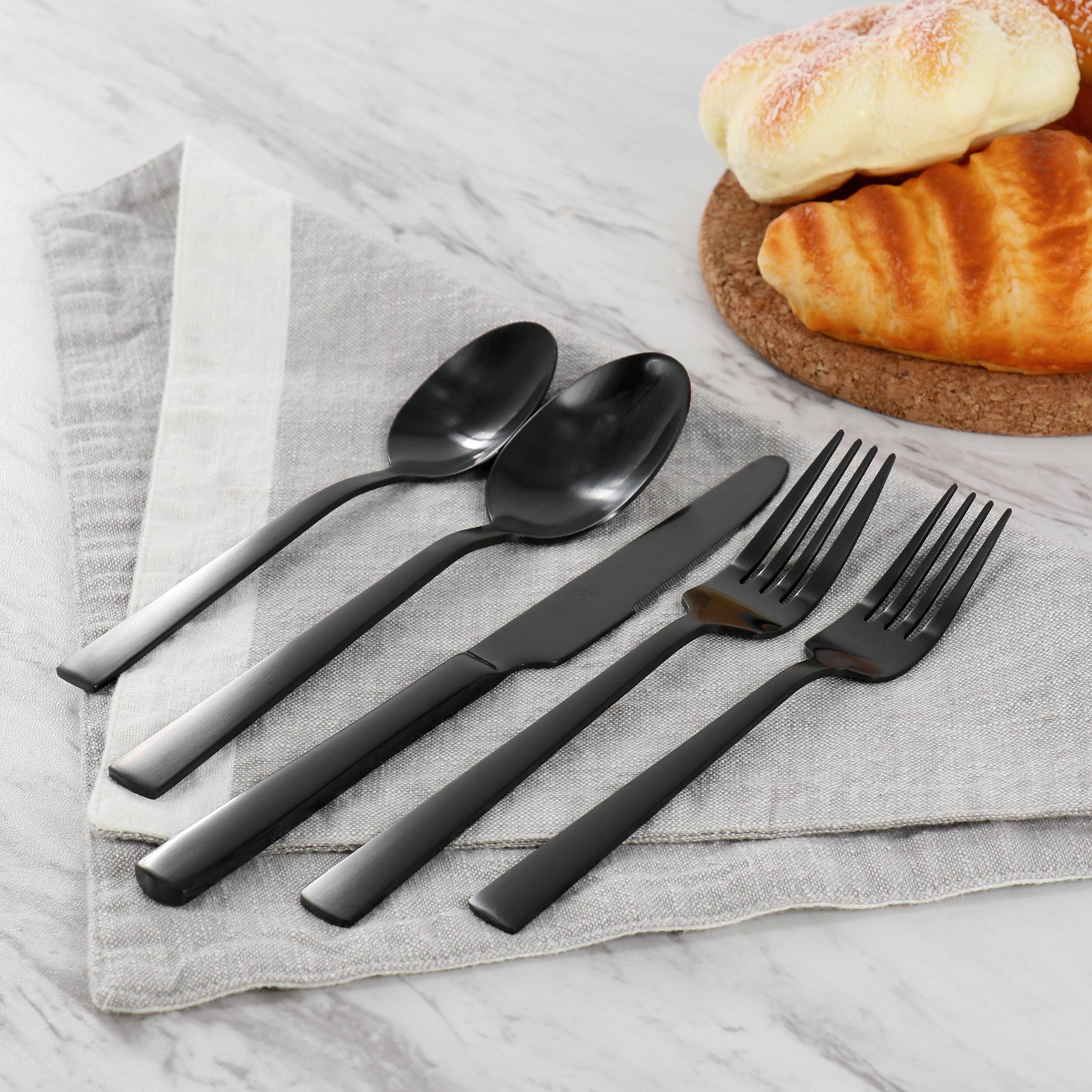 Alt View 7. Gibson - Gibson Elite Earlston 20 Piece Stainless Steel Flatware Set in Black - Black.