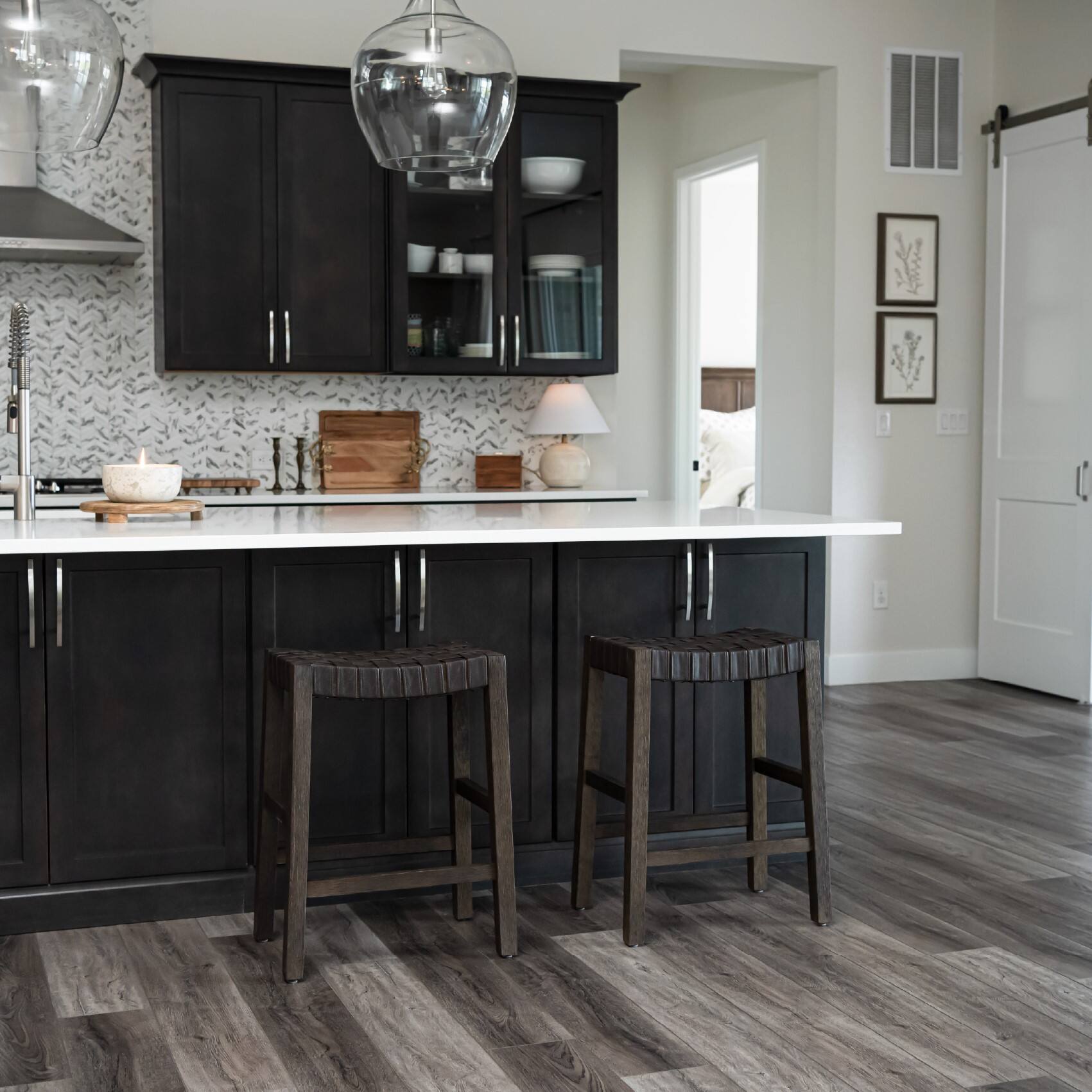 Back. Maven Lane - 26" Emerson Counter Stool In Weathered Brown Wood Finish With  Vegan Leather - Weathered Brown.