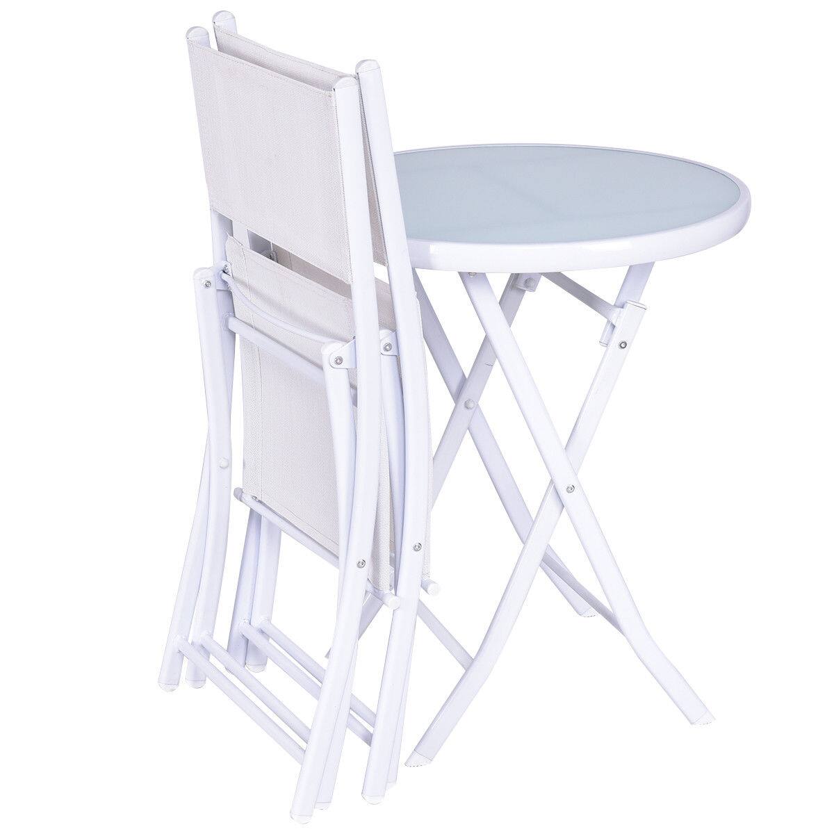 Alt View 3. Costway - Costway 3 PCS Folding Bistro Table Chairs Set Garden Backyard Patio Furniture - White.