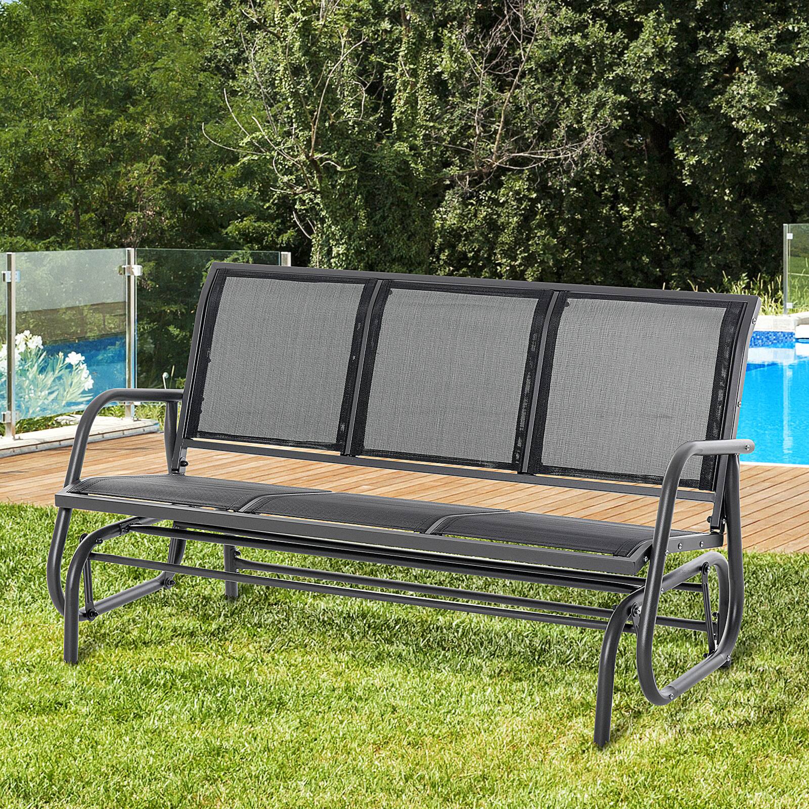 Angle. Outsunny - 3-Person Patio Glider Bench, Outdoor Porch Glider Swing with 3 Seats, Breathable Mesh Fabric, Metal Frame, Black - Black.