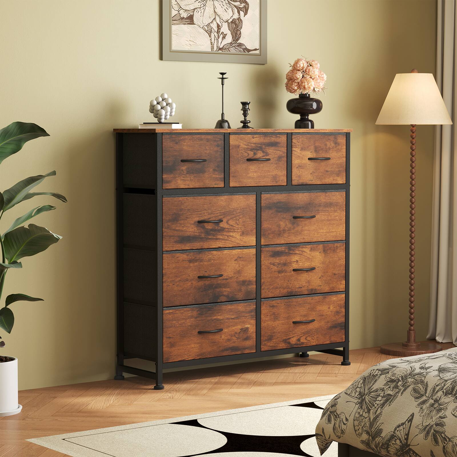 Alt View 1. Sweetcrispy - Dresser with 9 fabric Drawers for Bedroom, Living Room, Chest of Drawers with Steel Frame and Wood Top - Rutsic Brown.