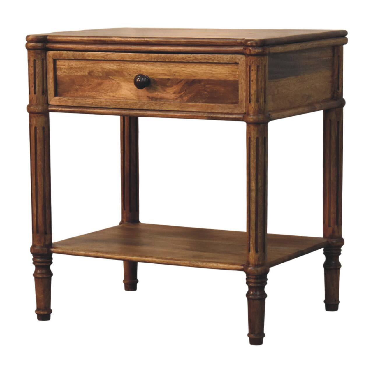 Left. Artisan Furniture - Artisan Furniture Solid Wood Heritage Column Side Table, 1 Drawer & 1 Open Slot, Brown - Brown.