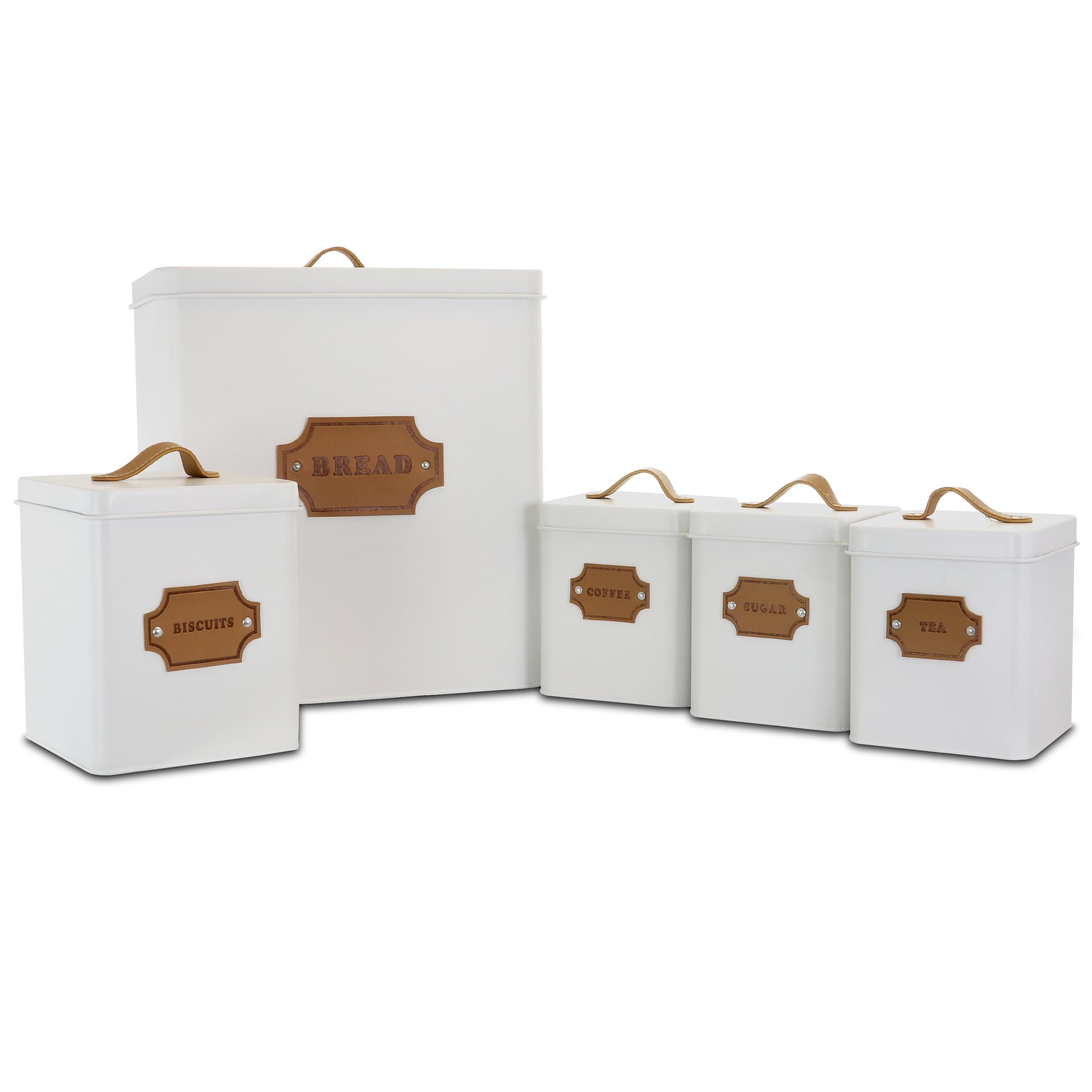 MegaChef - Kitchen Food Storage and Organization 5 Piece Canister Set in White - White and Brown