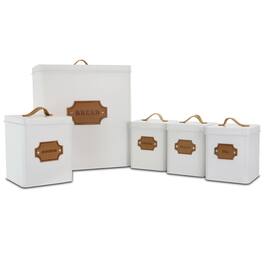 MegaChef - Kitchen Food Storage and Organization 5 Piece Canister Set in White - White and Brown