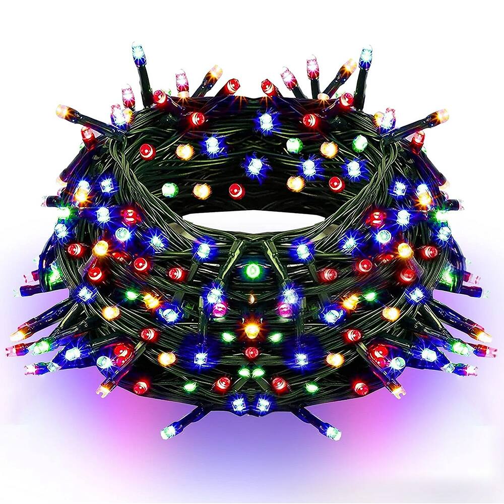 Front. MOVSSOU - 66ft Christmas String Lights 200 LED Chritsmas Tree Lights 8 Modes Multi Colored Christmas Decorative Mini Lights - black.