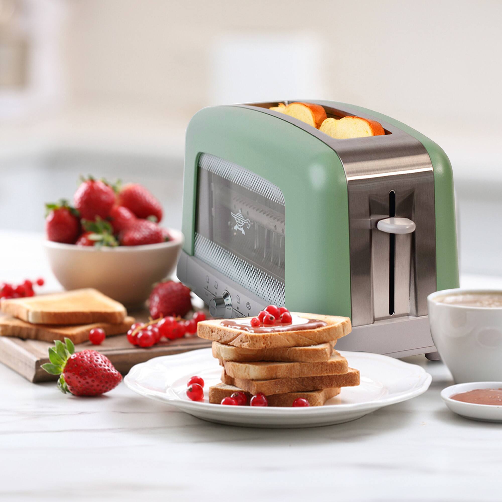 Alt View 3. HeatMate - HeatMate Graphite Technology 7 Setting Pop Up Toaster w/3 Functions & Bagel Mode - Olive/Brushed Nickel.