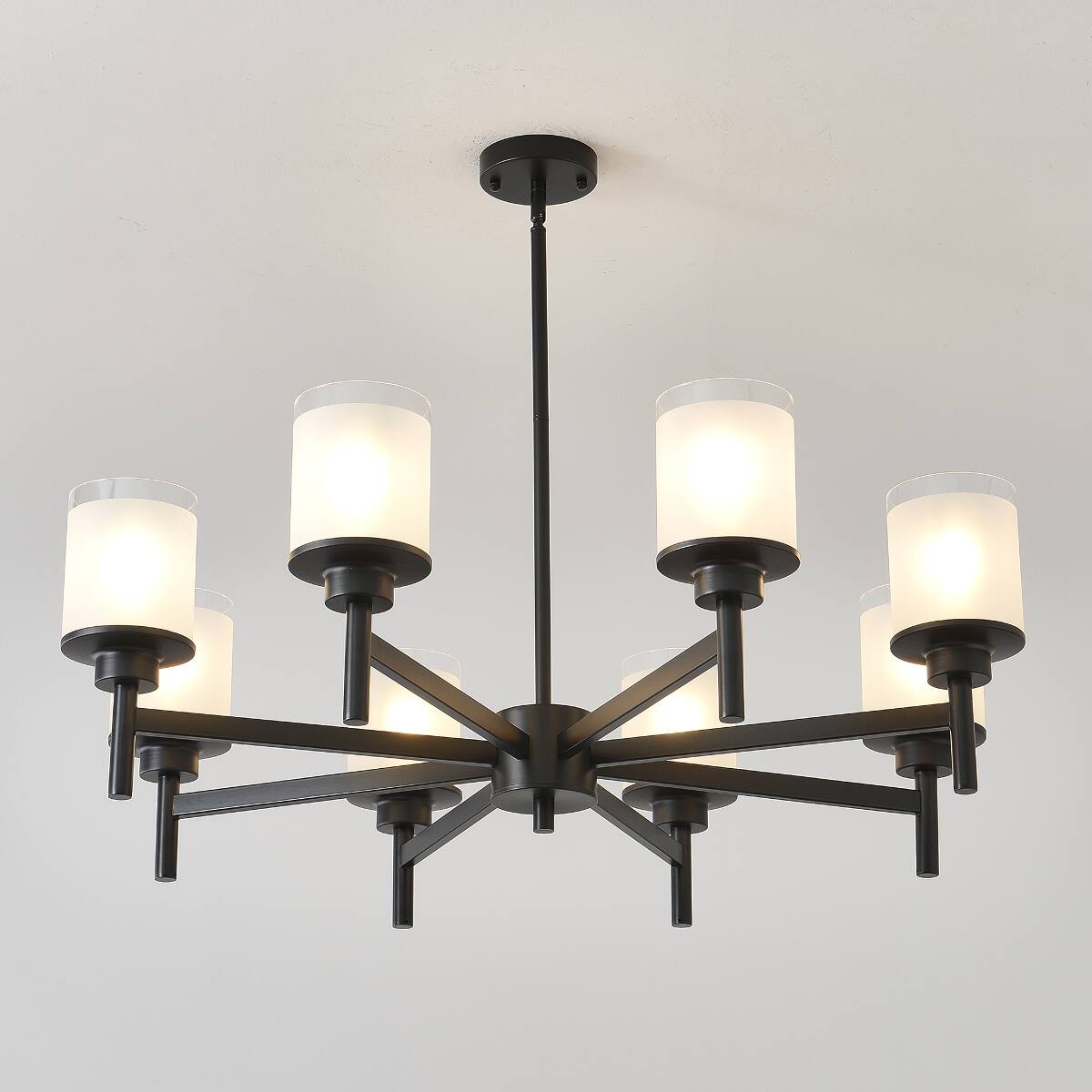 Alt View 2. Loheer - Loheer Eight Light Farmhouse Chandelier Matte Black Metal Frosted Glass for Dining Room.