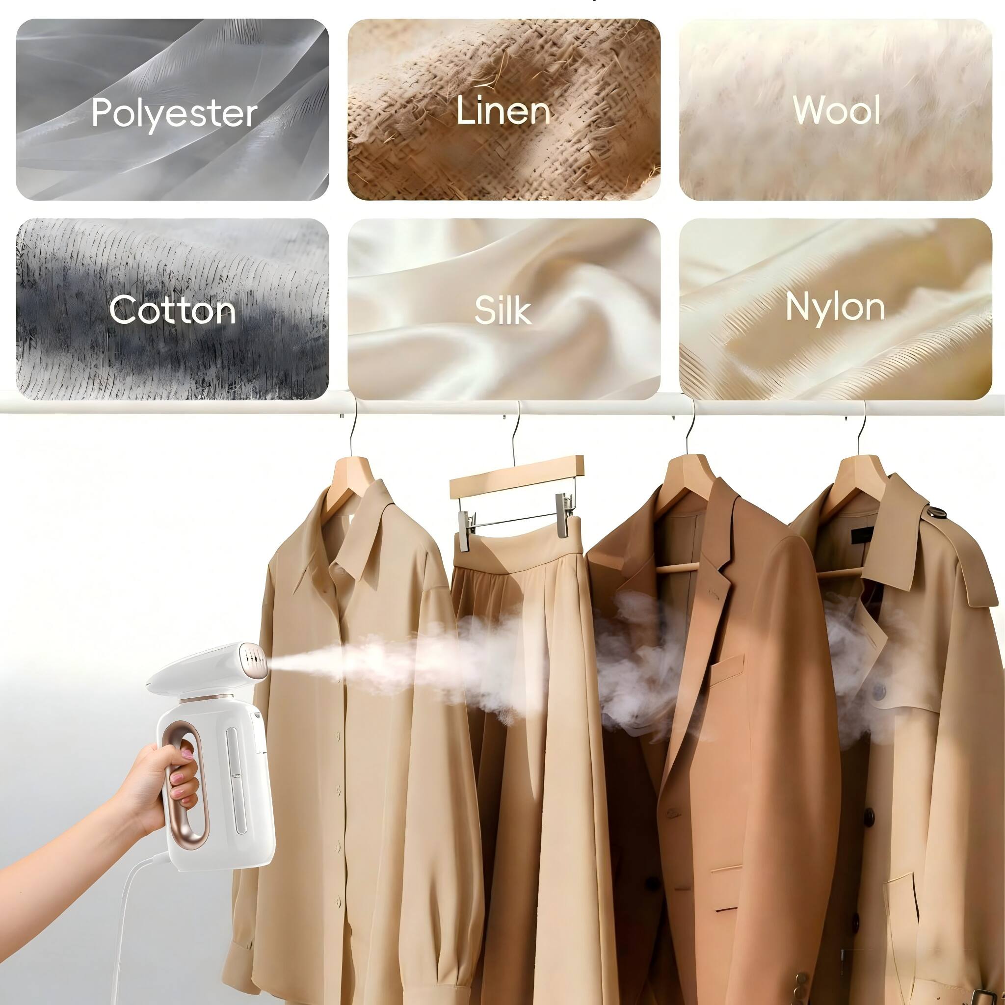 Polyester, Linen, Wool, Cotton, Silk, Nylon