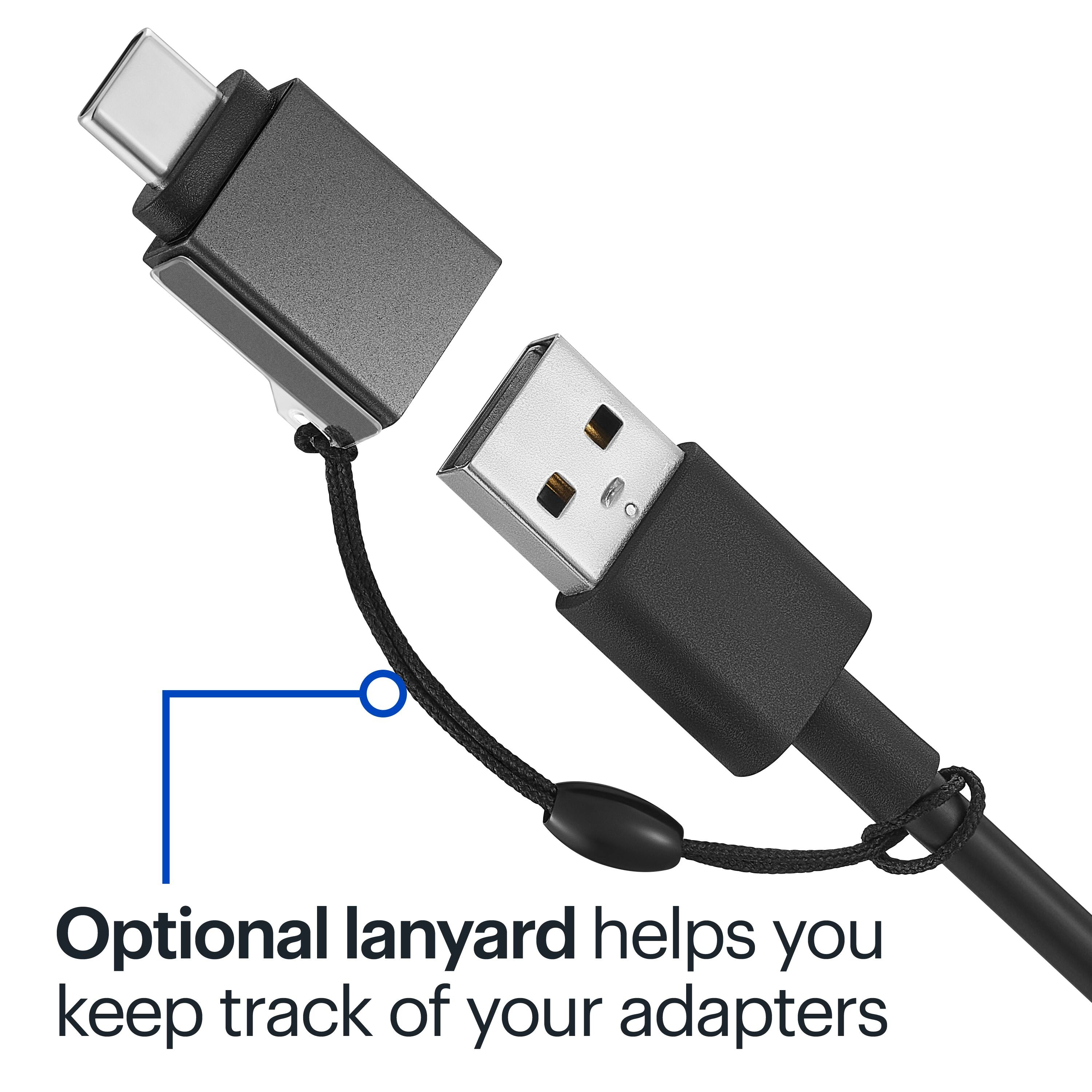 Optional lanyard helps you keep track of your adapters
