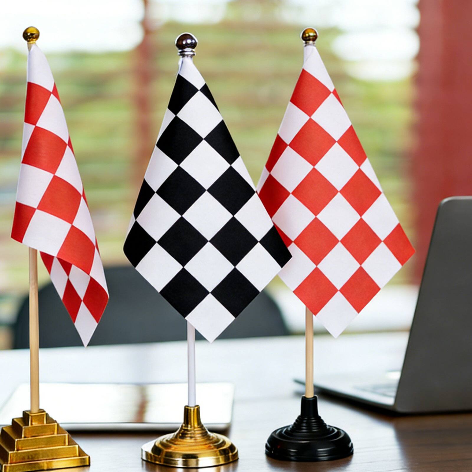 Alt View 5. Unique Bargains - 12pcs 12" B/W Checkered Table Flag for Racing/Sport Party, Bamboo Stick & Silver Square Base - Black and White Flag, Silver Base.