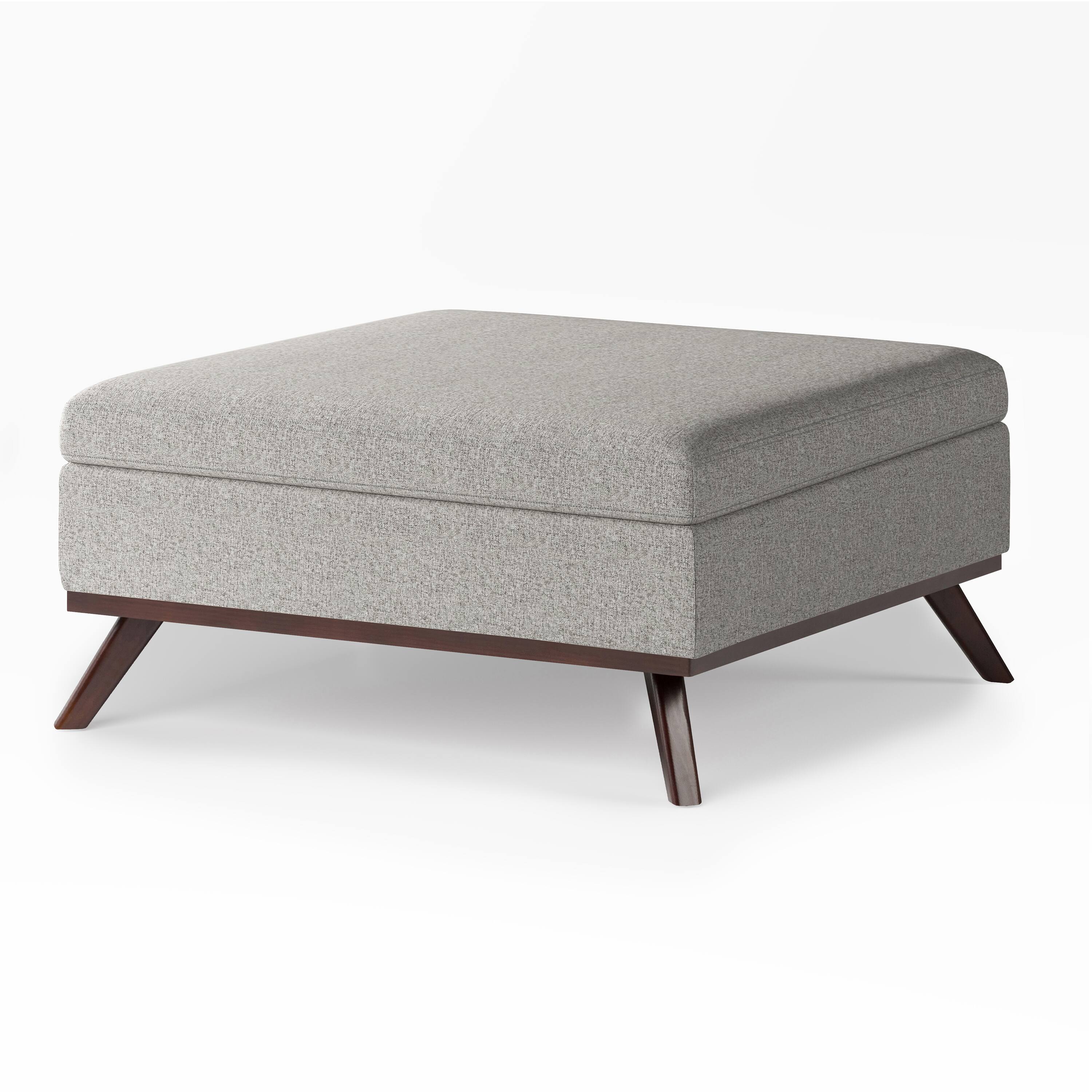 Angle. Simpli Home - Owen Square Coffee Table Storage Ottoman - Cloud Grey.