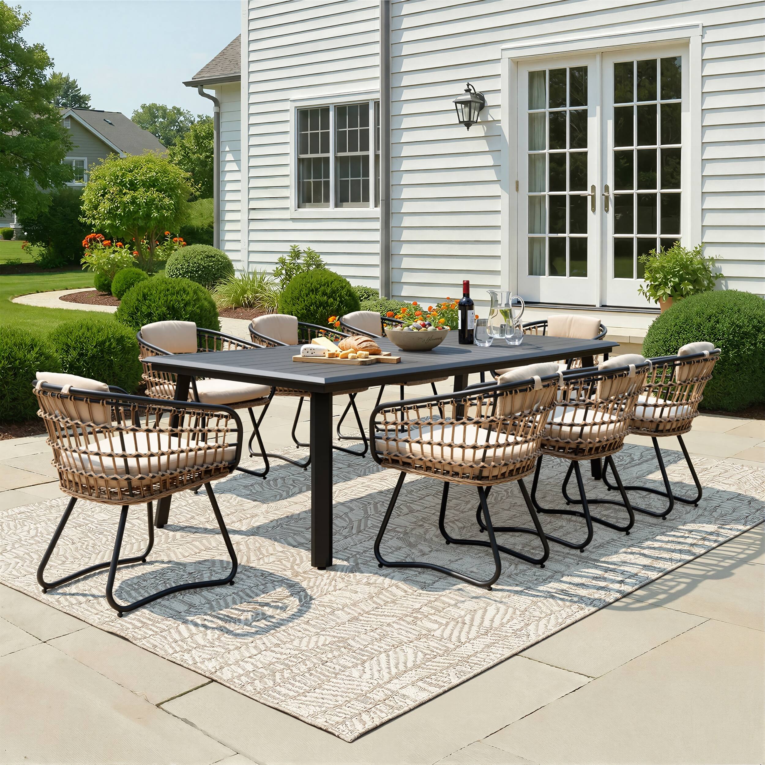 Back. Crestlive Products - Crestlive Products 7/9/11pc Water Proof All-Aluminum Patio Dining Set Rectangle Table Wicker Chairs with Cushion - Beige-9PC.