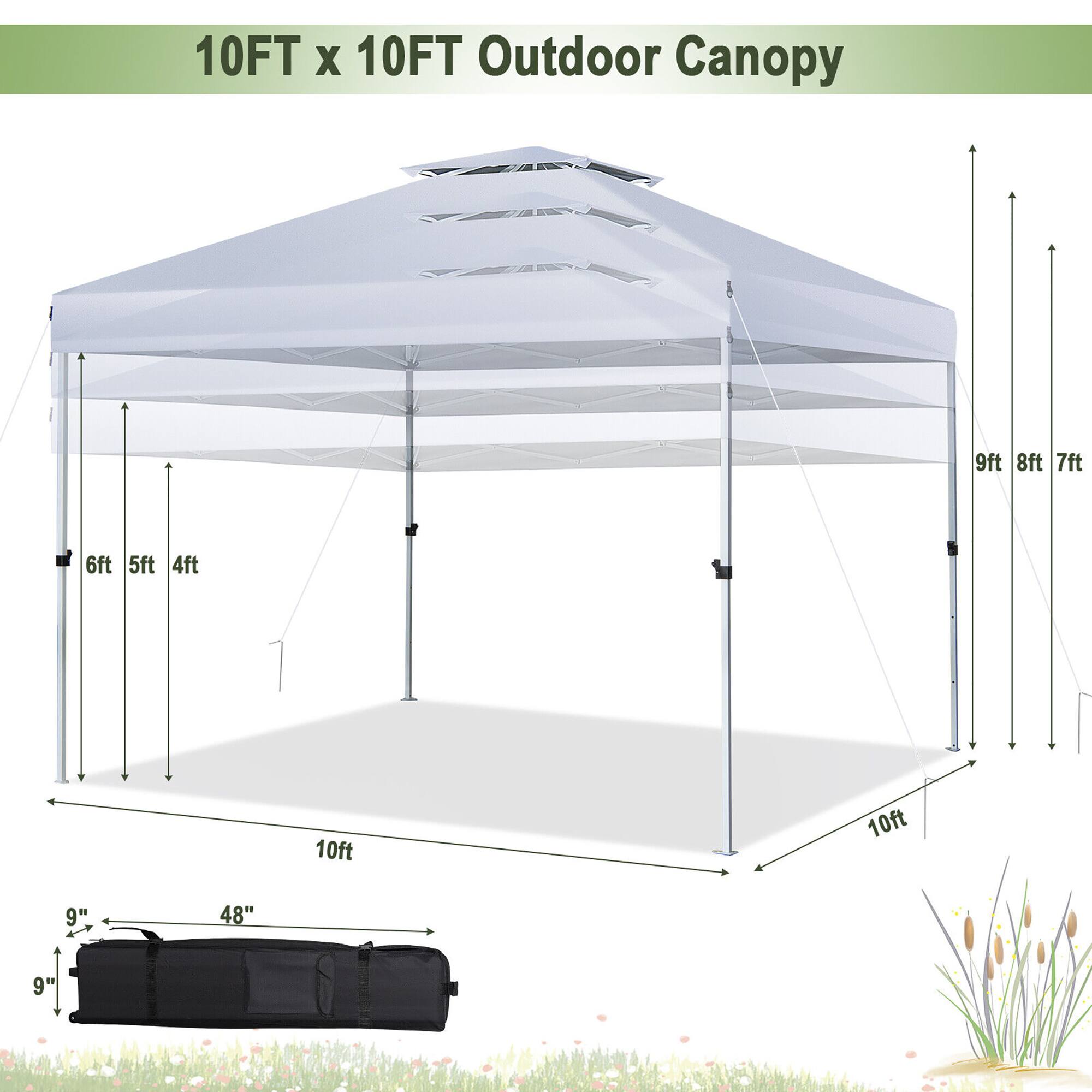 10FT x 10FT Outdoor Canopy

- 10ft x 10ft
- 9ft
- 8ft
- 7ft
- 6ft
- 5ft
- 4ft
- 9"
- 48"
- 9"