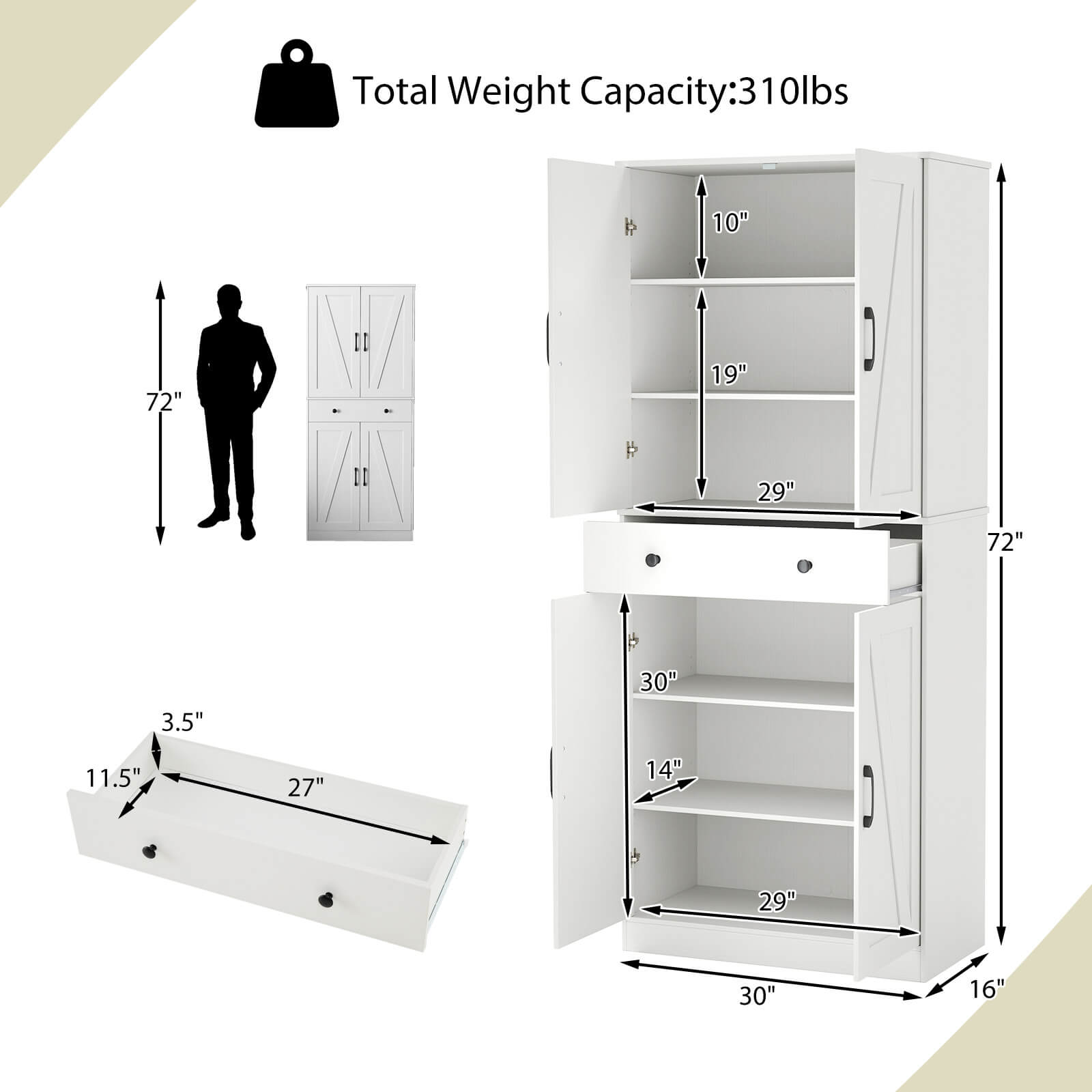 Total Weight Capacity: 310 lbs.