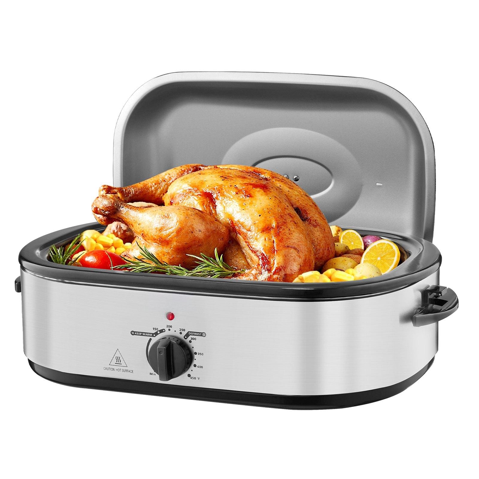 Glintex - 18QT Roaster Oven Electric Turkey Roaster 150-450℉ Adjustable Temp with Self-Basting Lid and Rack - Silver