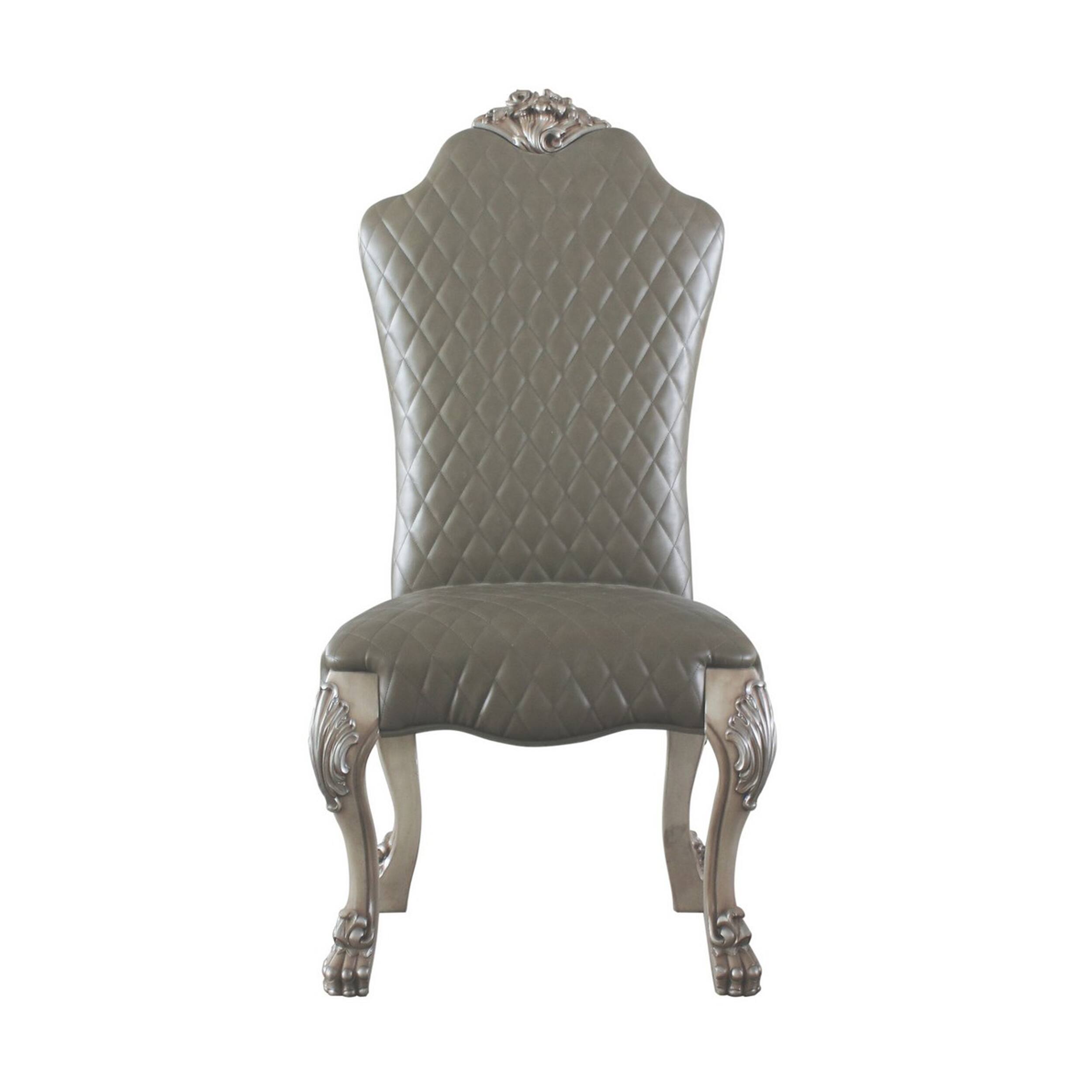 Alt View 1. Manhattan Lane - Leatherette Side Chair with High Back and Claw Legs, Set of 2 - White.
