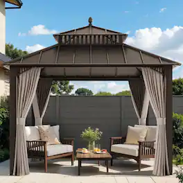 SUNJOY - 10x10 Kingston Hardtop Rectangular Gazebo Brown