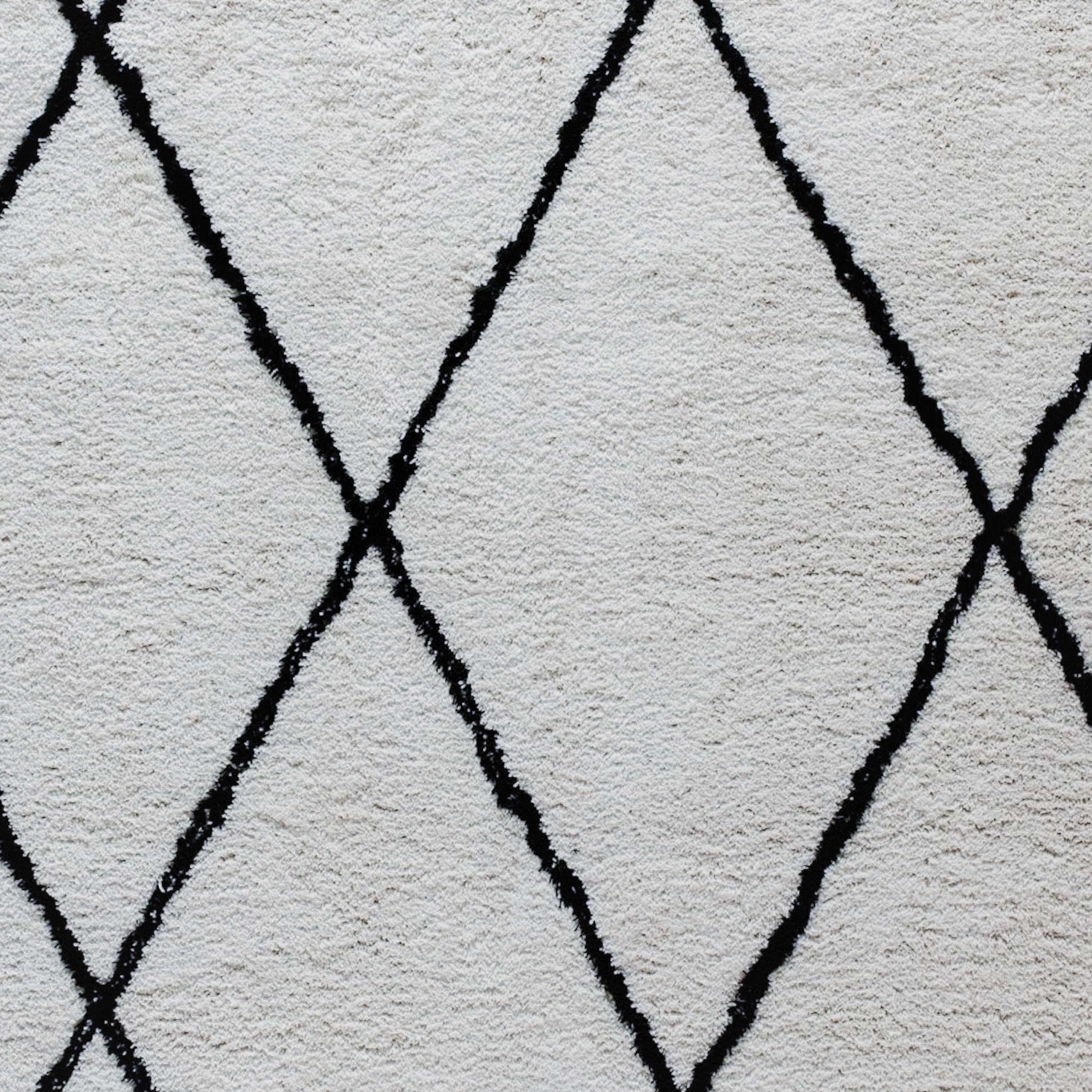 Alt View 7. Emma + Oliver - Diamond Trellis Shag Style Indoor Area Rug - Ivory/Black.