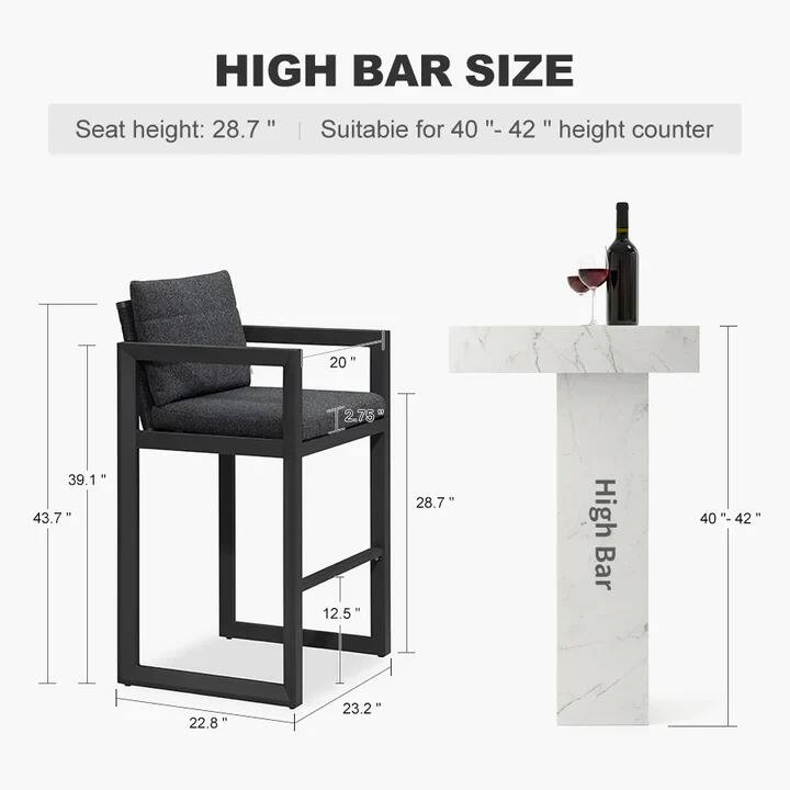 HIGH BAR SIZE  
Seat height: 28.7"  
Suitable for 40"-42" height counter  

- 43.7"  
- 39.1"  
- 20"  
- 12.5"  
- 22.8"  
- 23.2"  
- 2.75"  

High Bar  
40"-42"