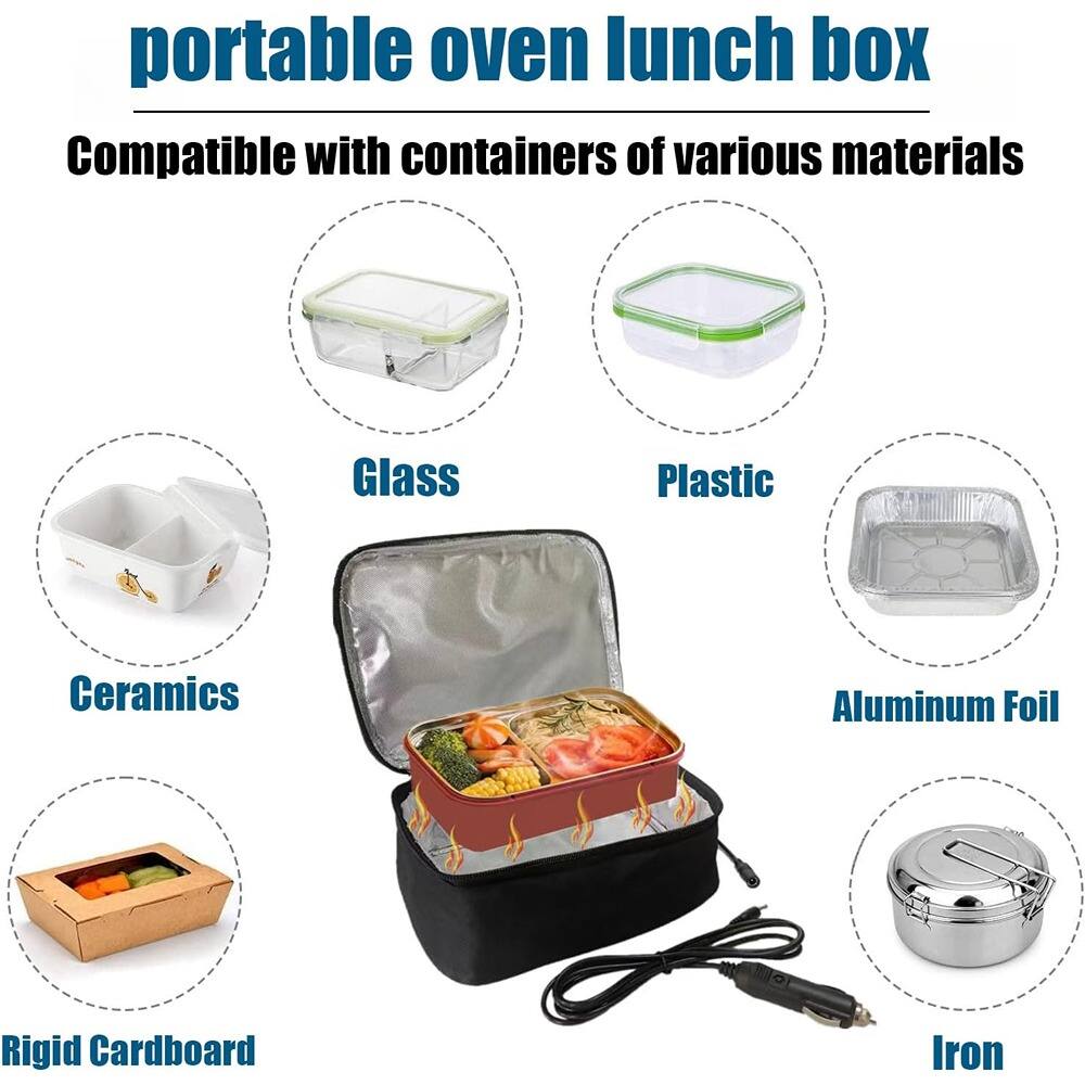 portable oven lunch box  
Compatible with containers of various materials  
- Glass  
- Plastic  
- Ceramics  
- Aluminum Foil  
- Rigid Cardboard  
- Iron