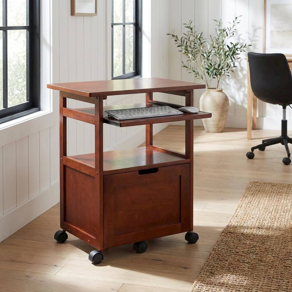 Alt View 4. BisonOffice - Walnut Work Cart with Keyboard Shelf and Transitional Style - Walnut.