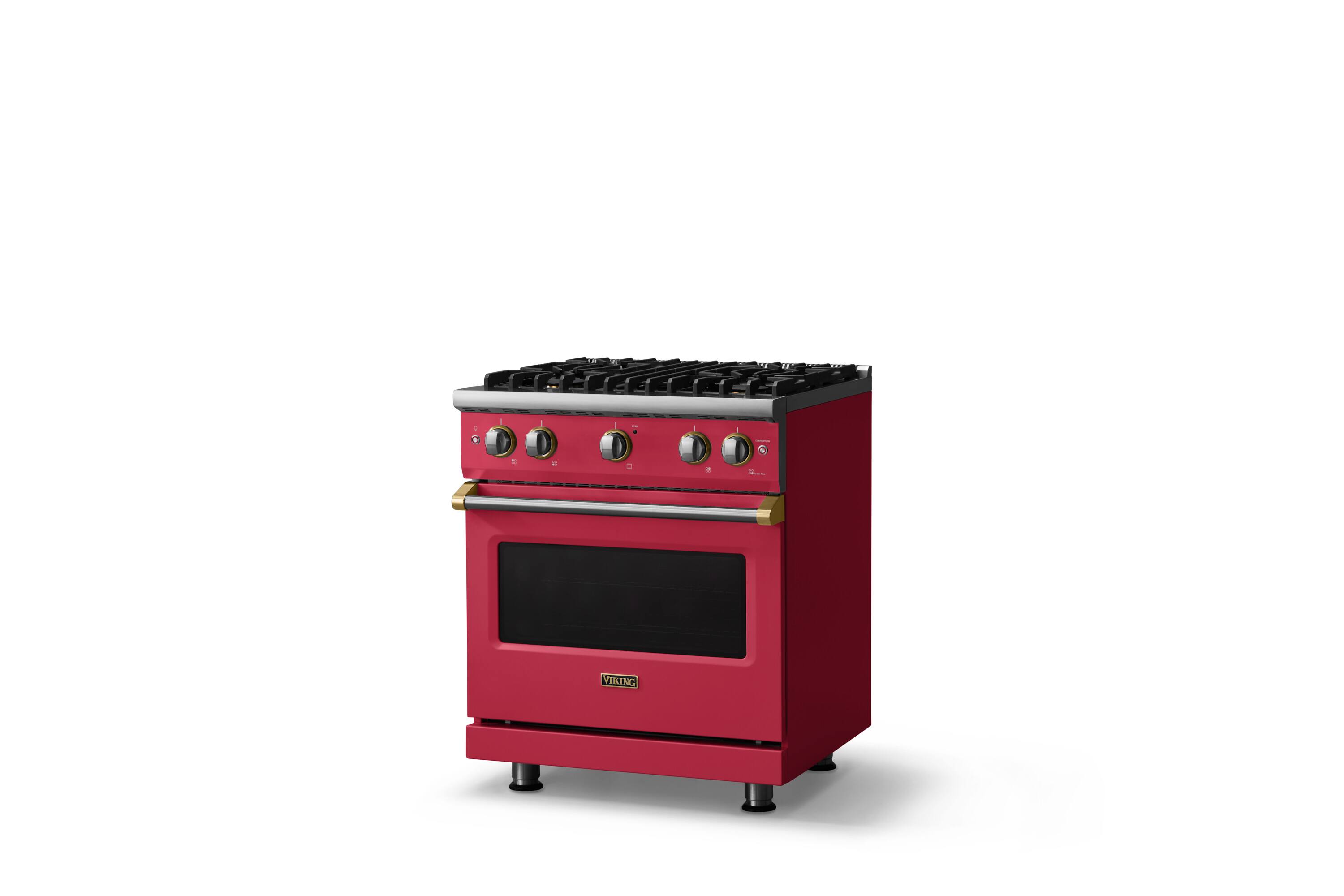 Angle. Viking - 30 in. Wide Pro 5 Series 4.0 Cu. Ft. Freestanding Sealed 4 Burner Gas Convection Range - Valentine/Brushed Brass - Valentine.