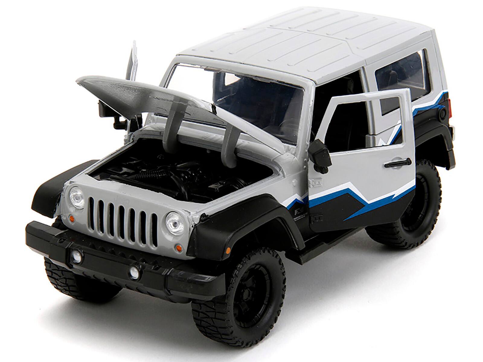 Alt View 1. Jada - 2007 Jeep Wrangler Gray and Black with Blue and White Stripes w/ Extra Wheels "Just Trucks" 1/24 Model Car by Jada - Multicolor.