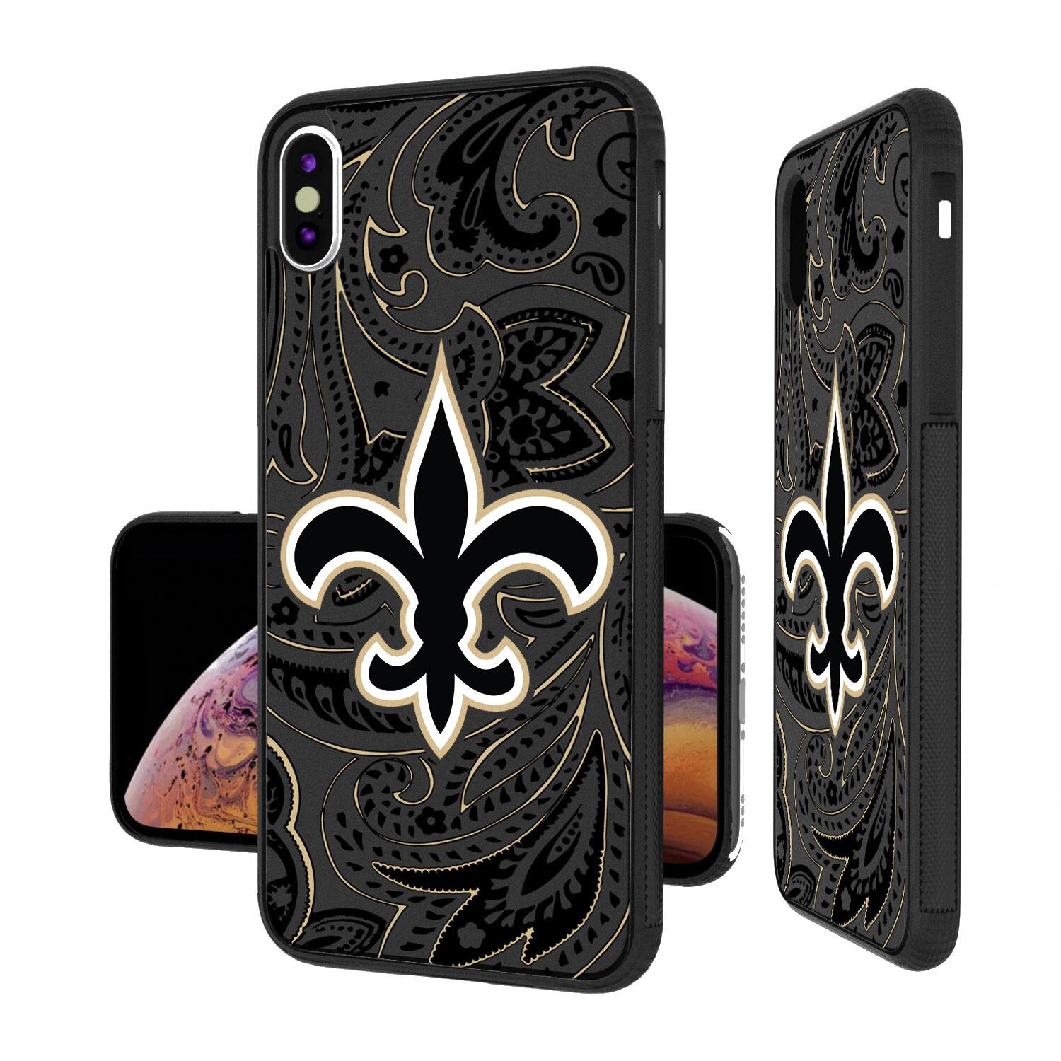 Alt View 1. Keyscaper - New Orleans Saints iPhone Paisley Design Bump Case - 14 Pro - Multicolor.