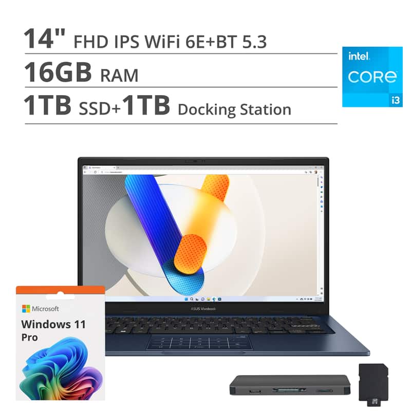 ASUS - Vivobook 14 14" FHD Laptop - Intel Core i3-1315U with 16GB Memory - 1TB SSD - Quiet Blue