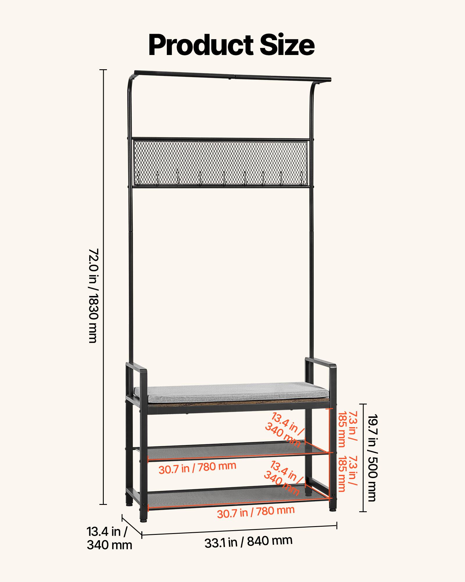 Product Size

- 72.0 in / 1830 mm
- 30.7 in / 780 mm
- 13.4 in / 340 mm
- 33.1 in / 840 mm
- 19.7 in / 500 mm
- 7.3 in / 185 mm