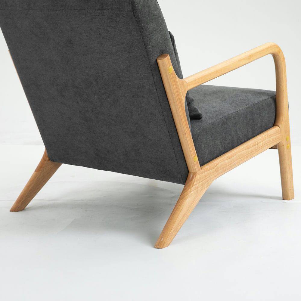 Back. Kadyn - Mid Century Modern Accent Chair with Wood Frame & Waist Cushion, Upholstered Reading Armchair for Living Room, Gray - Gray.