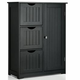 Kadyn - Bathroom Floor Cabinet Side Storage Cabinet with 3 Drawers and 1 Cupboard- Bathroom Cabinets for Entryway - Black