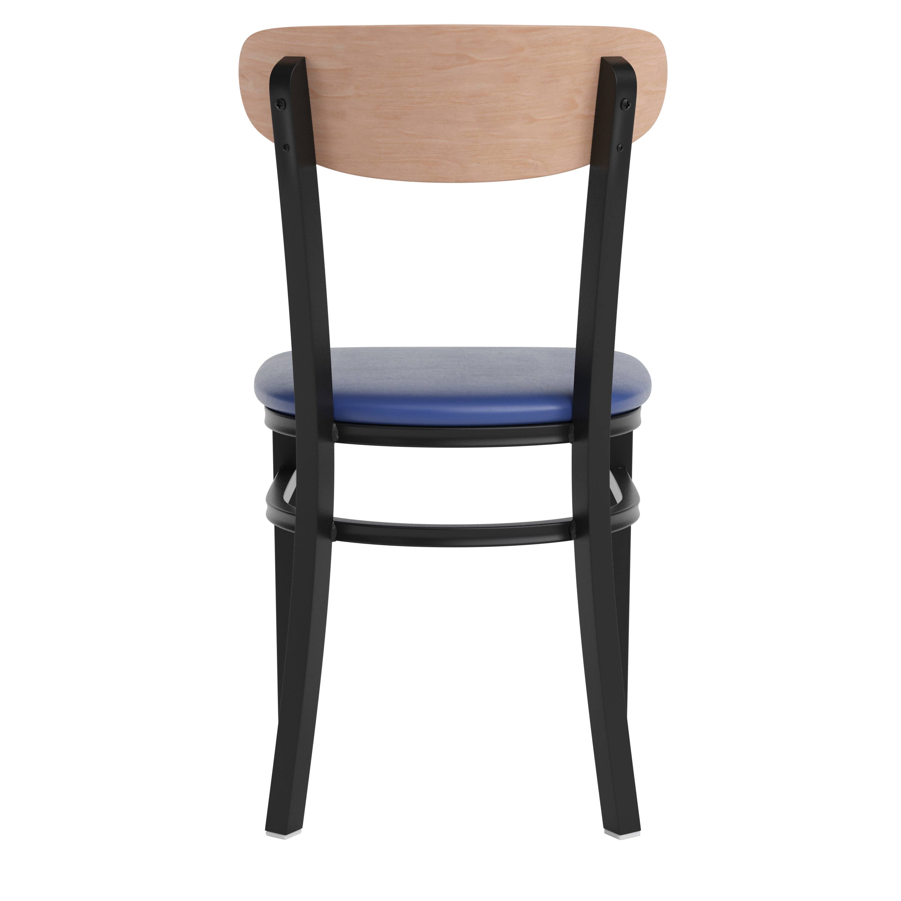 Alt View 7. Emma + Oliver - Yara Industrial Dining Chair with Rolled Steel Frame and Solid Wood Seat - 500 lbs. Static Weight Capacity - Natural Birch Wood Back/Blue Vinyl Seat.