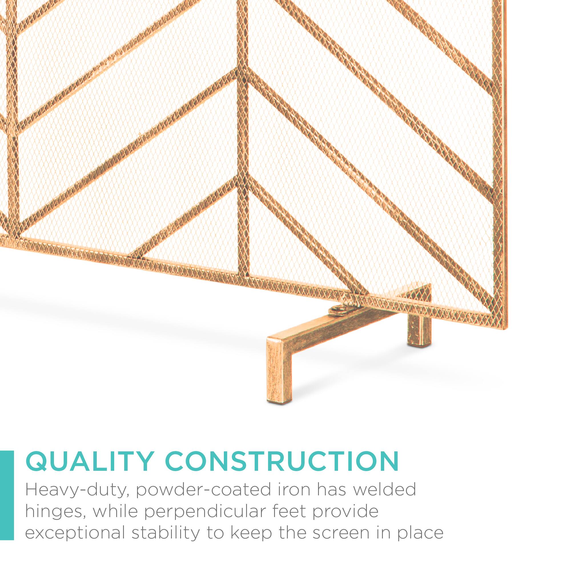 QUALITY CONSTRUCTION

Heavy-duty, powder-coated iron has welded hinges, while perpendicular feet provide exceptional stability to keep the screen in place.