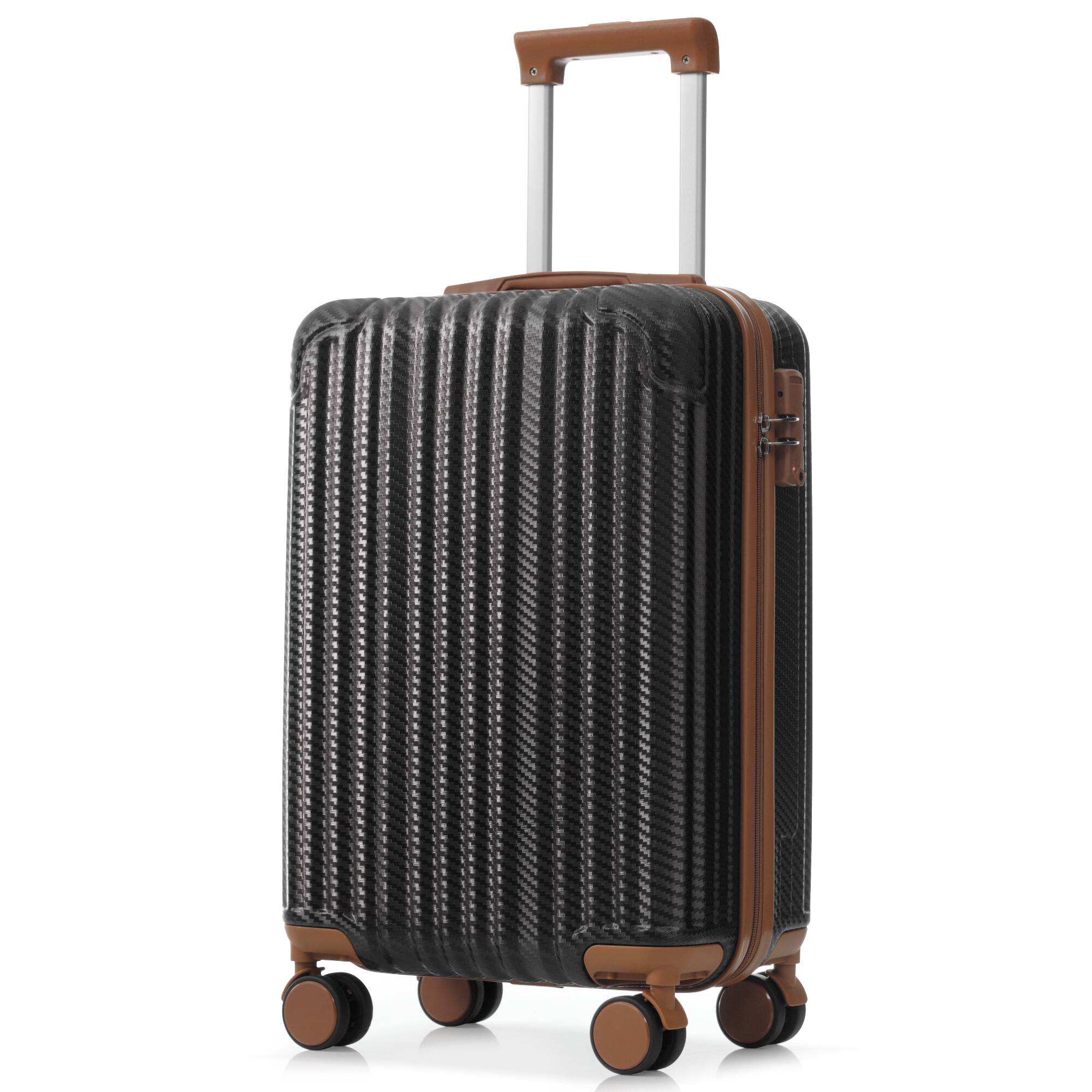 Alt View 9. Ecooso - 6-Piece ABS Hard Shell Luggage Set with Spinner Wheels, TSA Lock, Side Hooks, Carry-On & Checked - Black Brown.