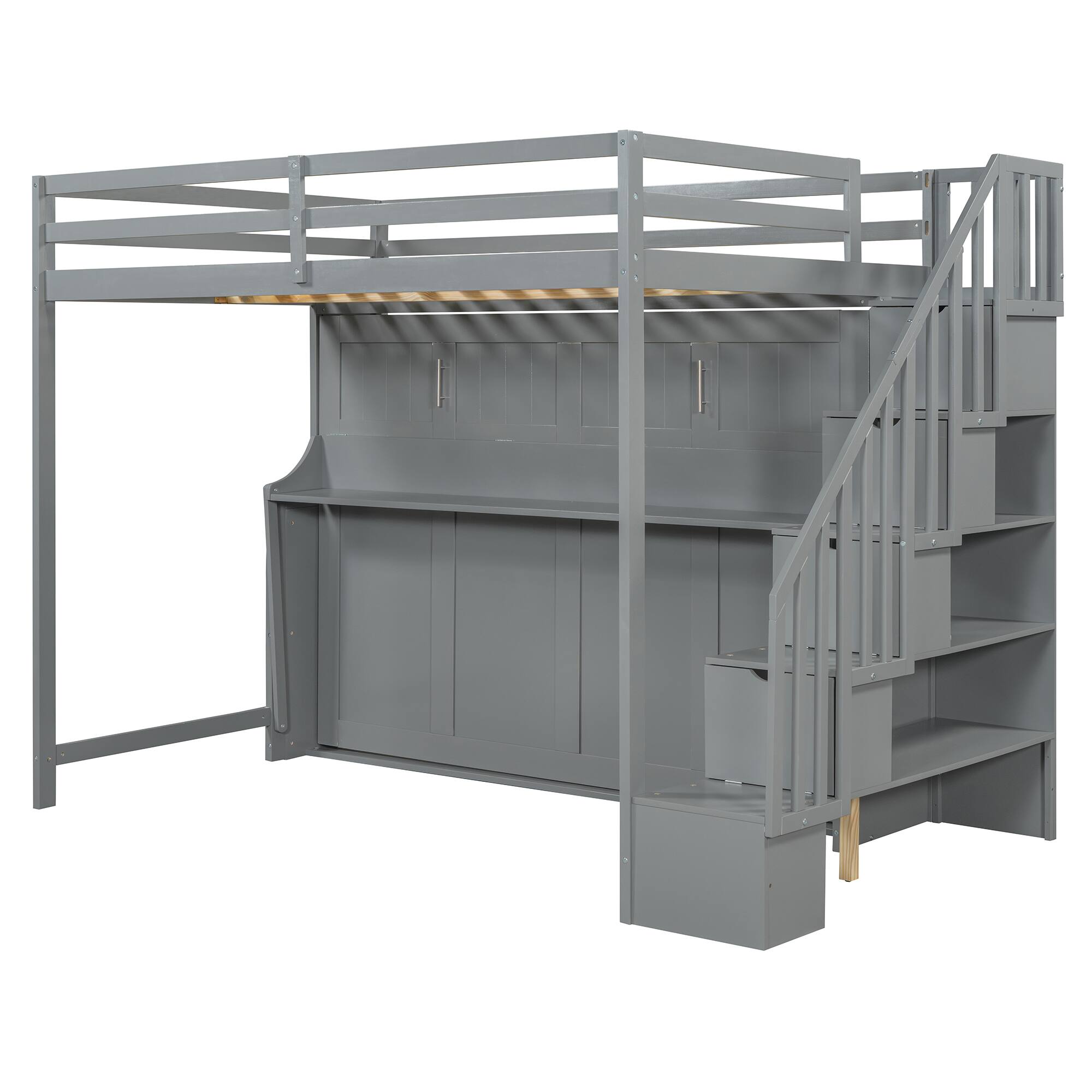 Alt View 8. Tiramisubest - Full Over Full Murphy Bed with Hydraulic Lift, Desk & Storage, Gray - Gray.