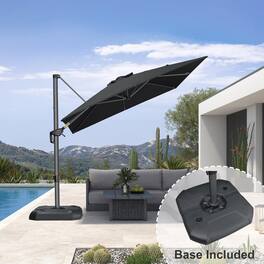 PURPLE LEAF - 8 ft. Square Aluminum Outdoor Patio Cantilever Umbrella Offset 360° Rotation Umbrella with Base for Garden Deck Pool - Black