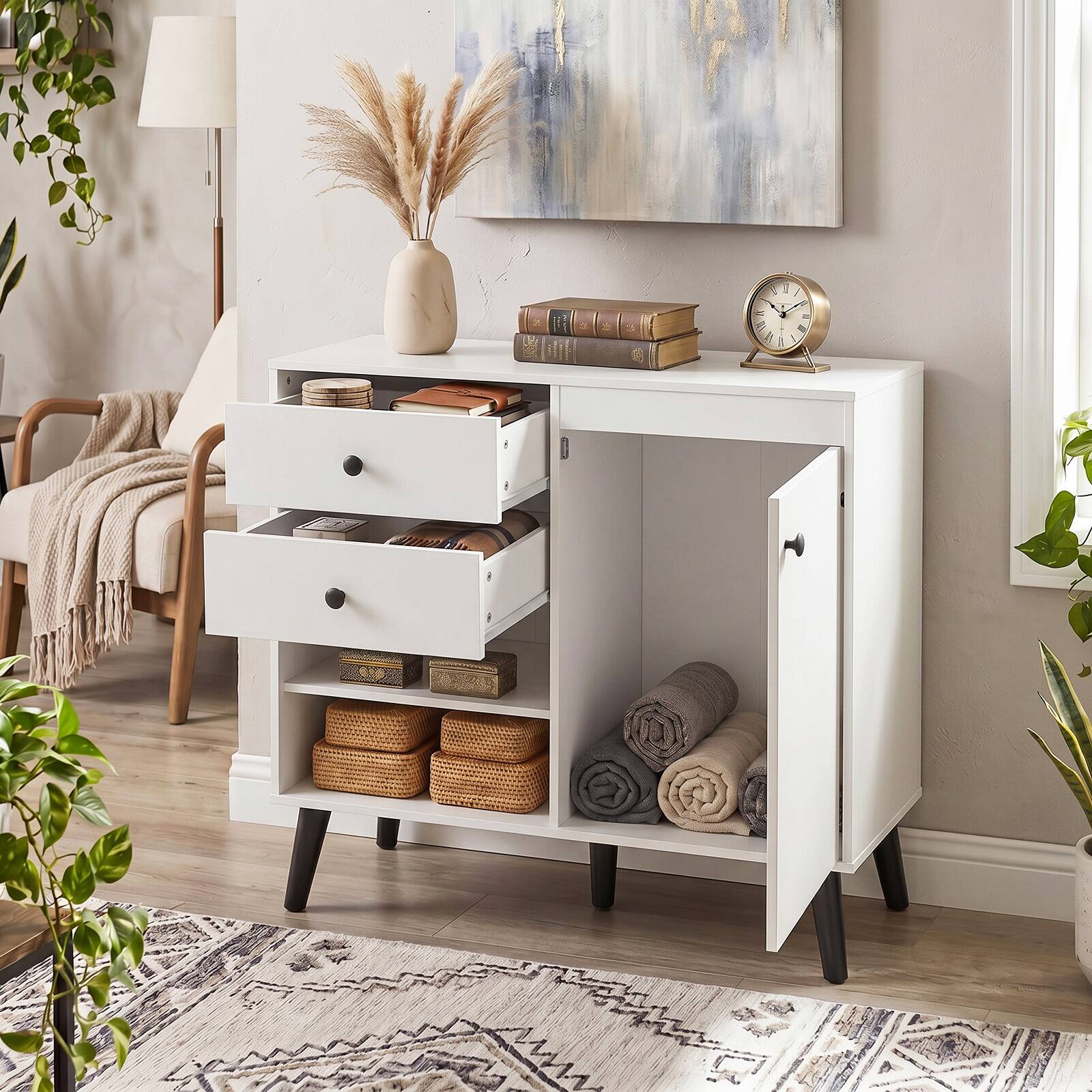 Alt View 3. Costway - Costway 31" Sideboard Credenza Buffet Cabinet with Storage & 2 Open Compartments - White.