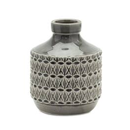 BreeBe - Goemetric Terra Cotta Vase with Black Finish 7"H - Gray