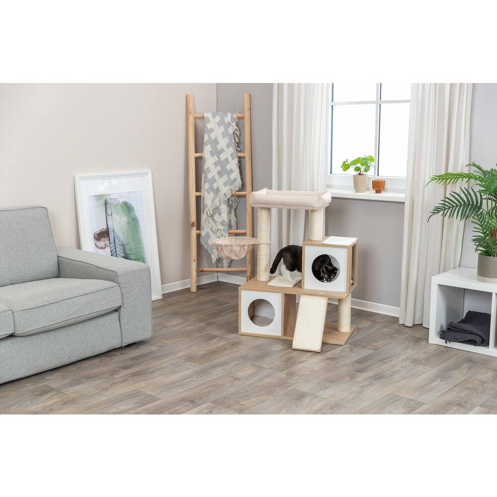 Alt View 3. TRIXIE - Addison Sisal & Wood 35.5" Cat Tree, Modern Cat Tower, Condos, Hammock, Cozy Bed - Beige.